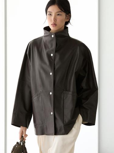 Nappa leather cape jacket — BROWN 3