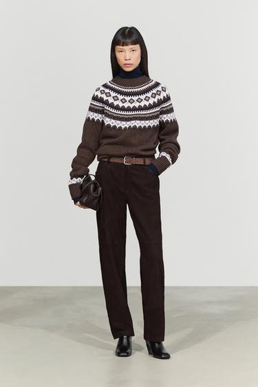 Wool blend jacquard knit sweater — BROWN 8