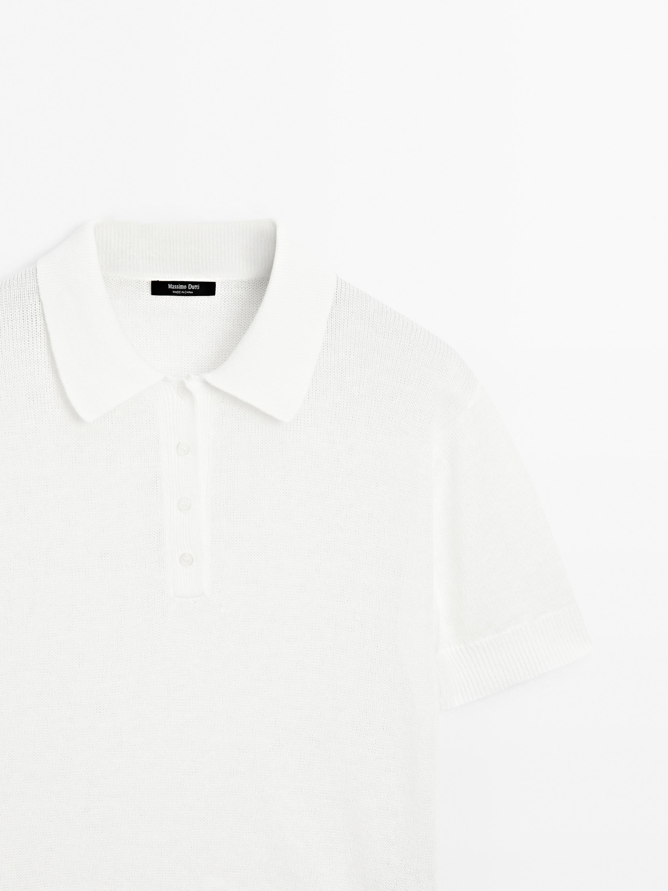 Linen blend cutwork polo sweater