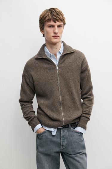 100% wool knit zip-up cardigan — MINK 3