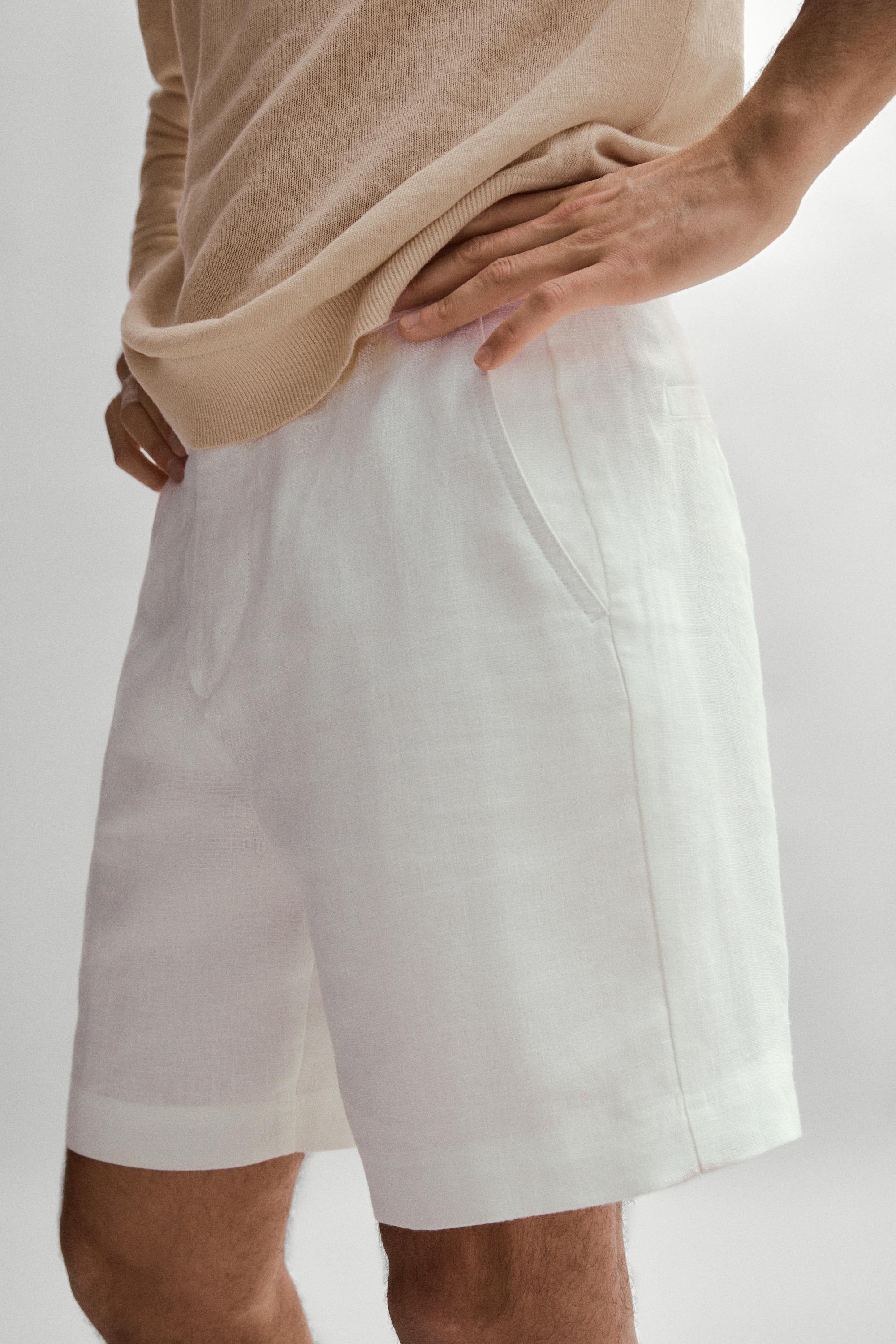100% linen short Bermuda shorts — WHITE