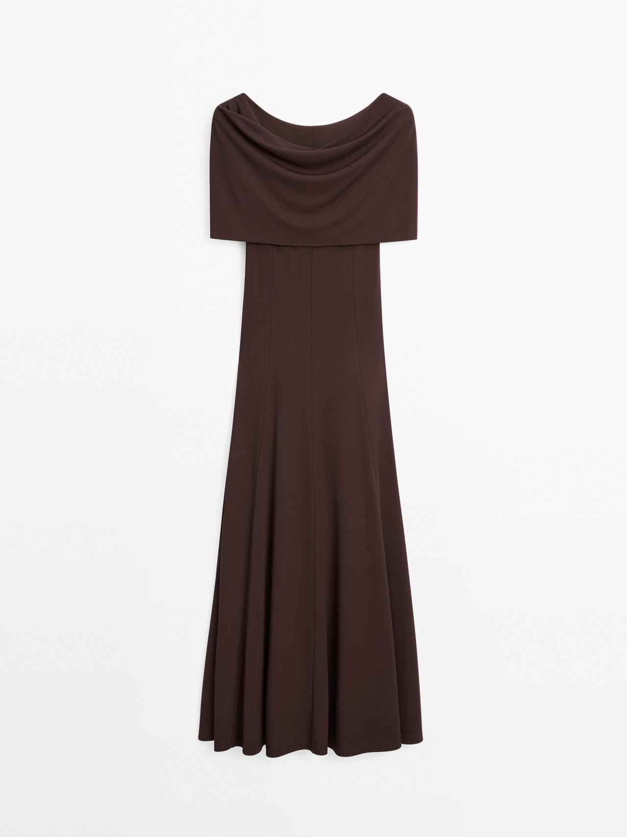 Massimo Dutti - Dame - Lang Kjole Uden Stropper - Brun - S