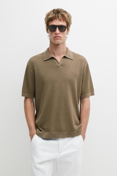 100% cotton ribbed knit polo sweater — DARK KHAKI 3