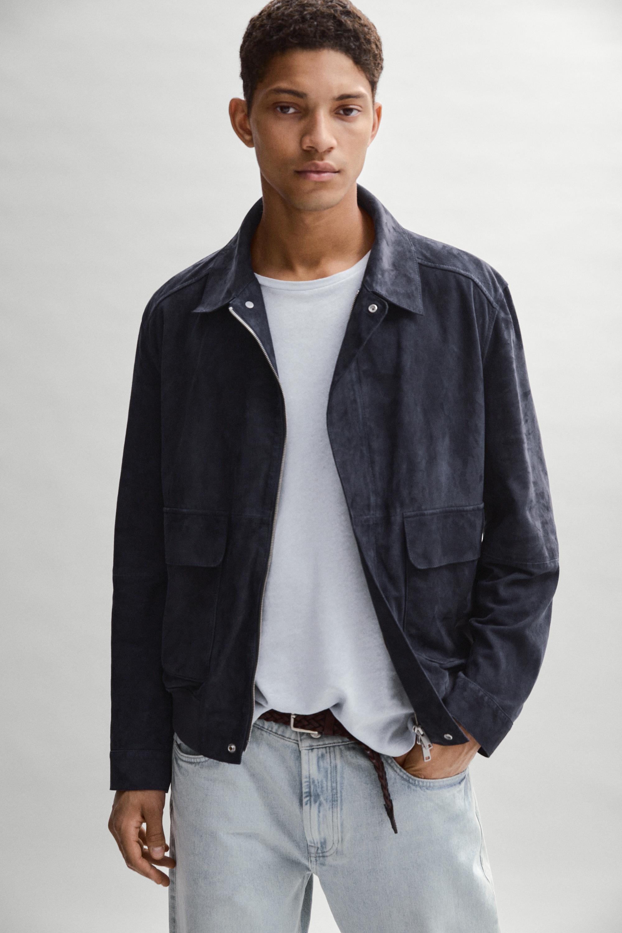 Suede leather jacket with pockets — BLUE