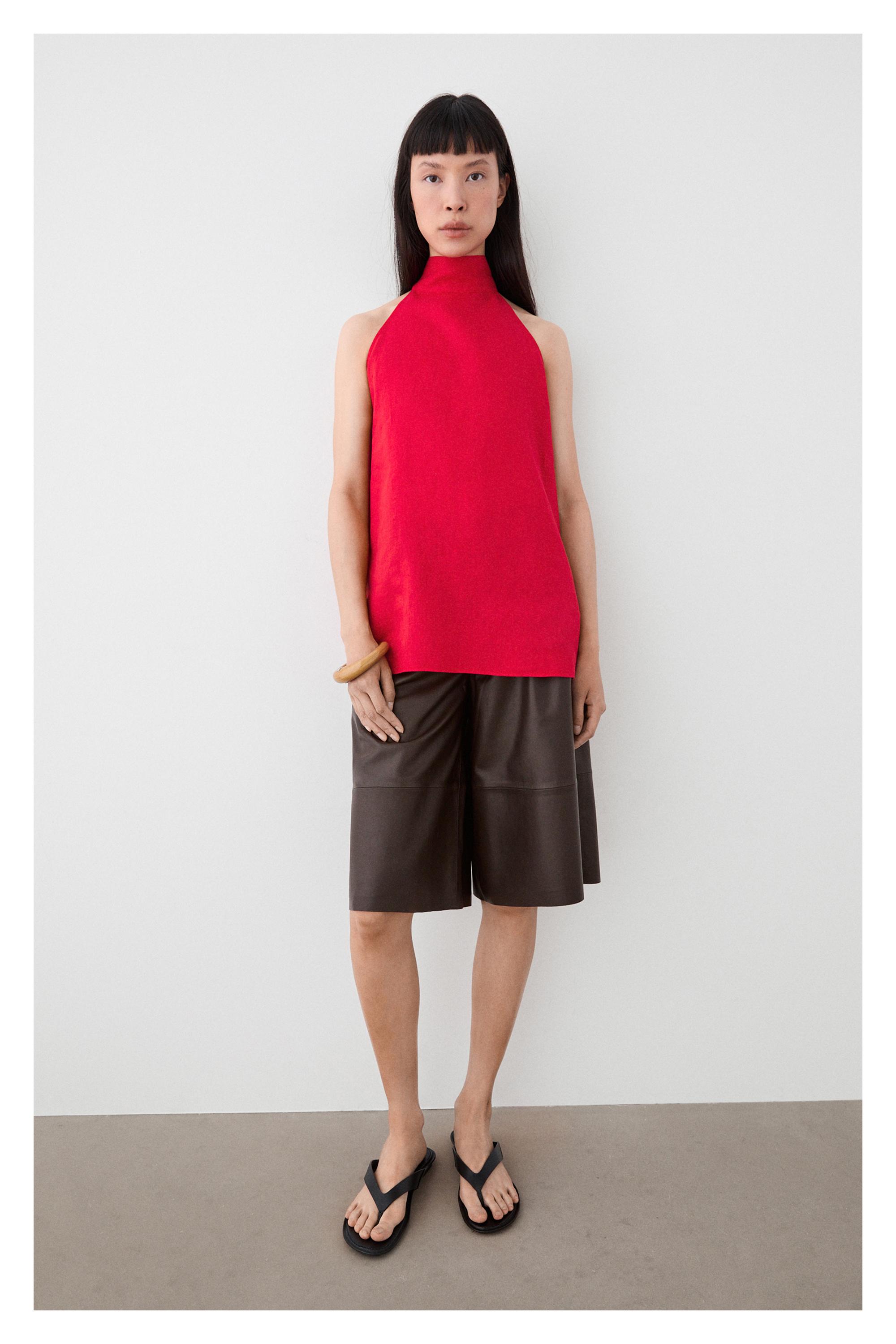 100% linen flowing halter top — RED