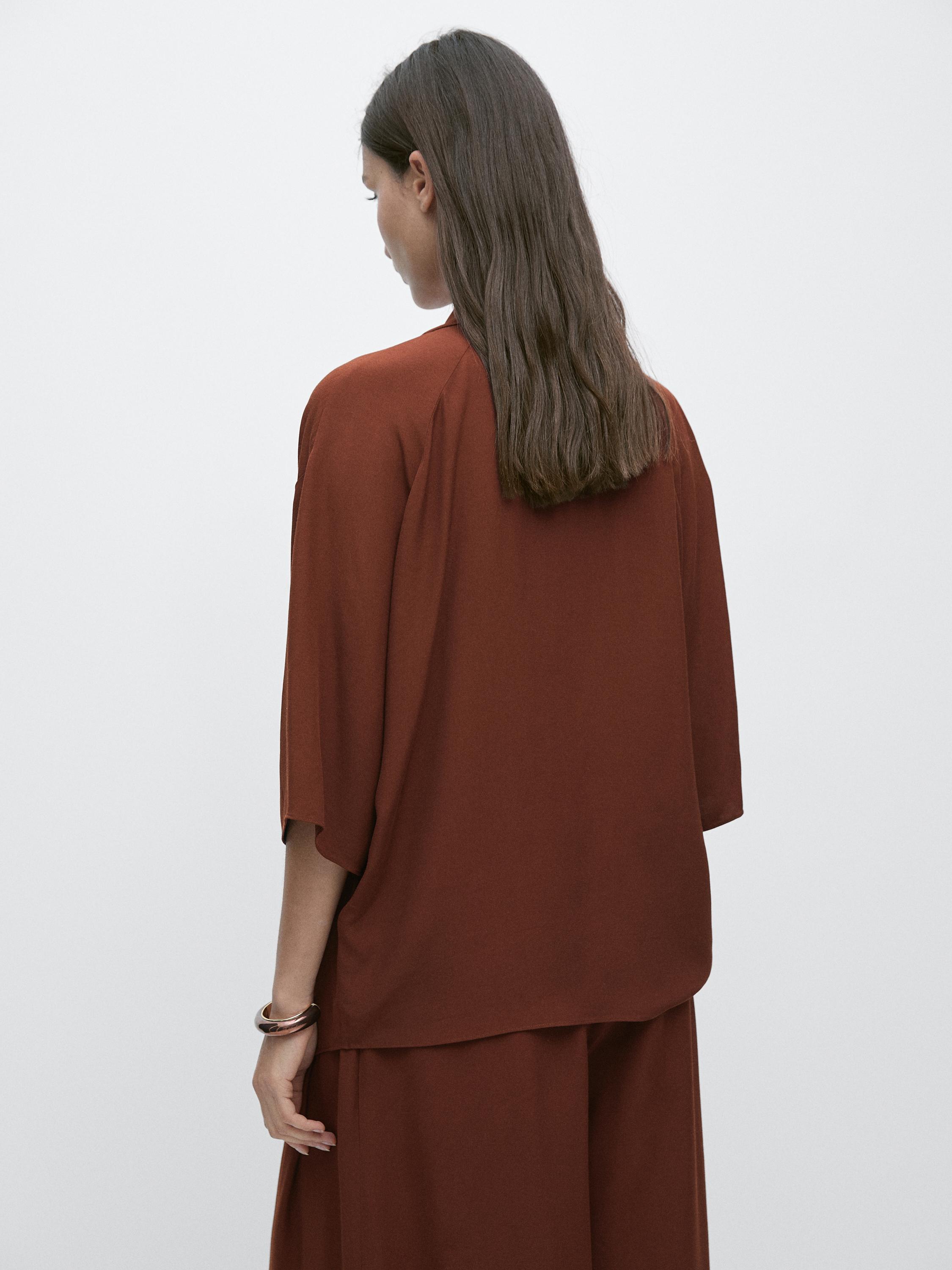 Flowing shirt with draped detail — ORANGE
