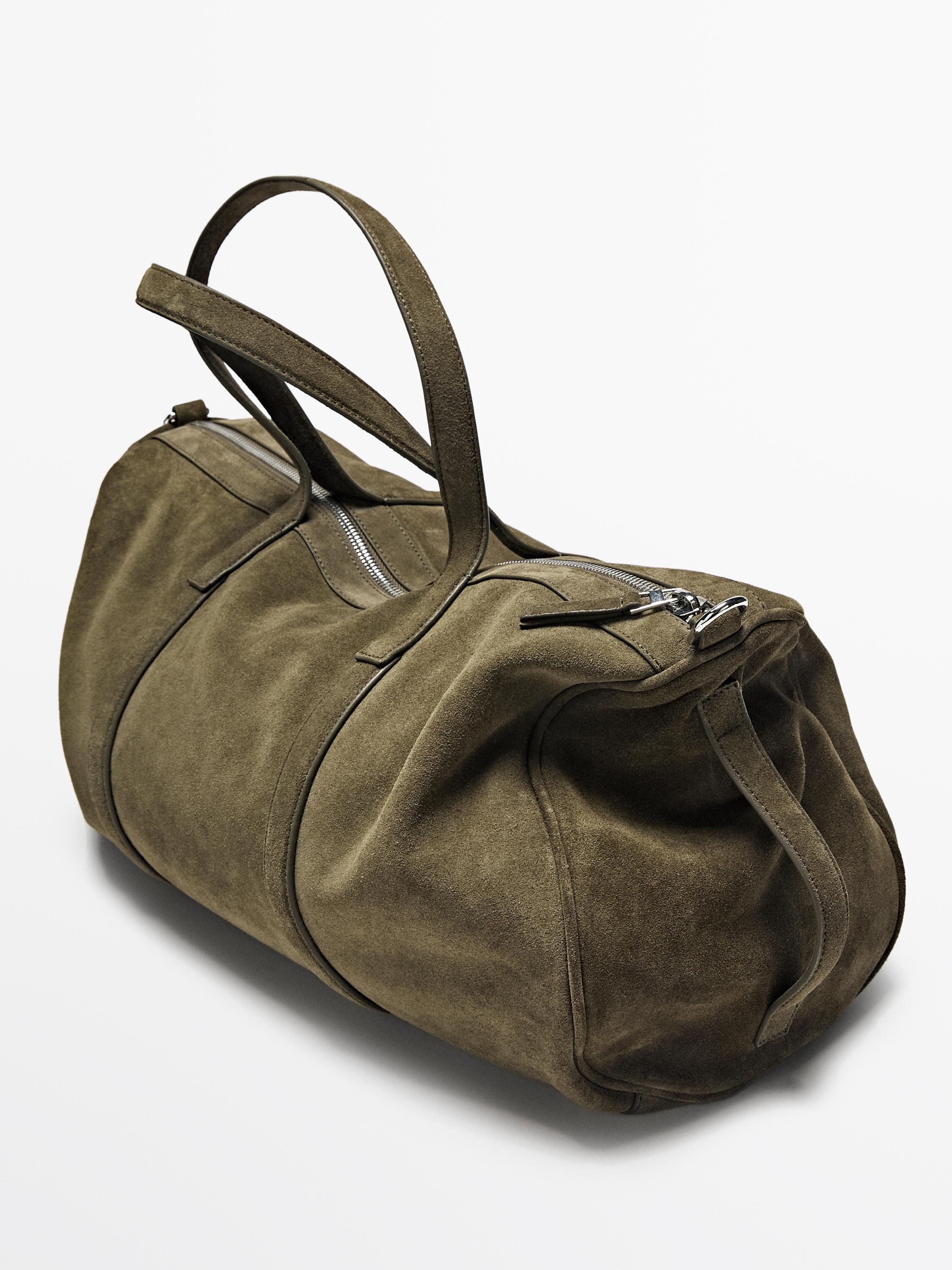 Suede leather travel bag — KHAKI