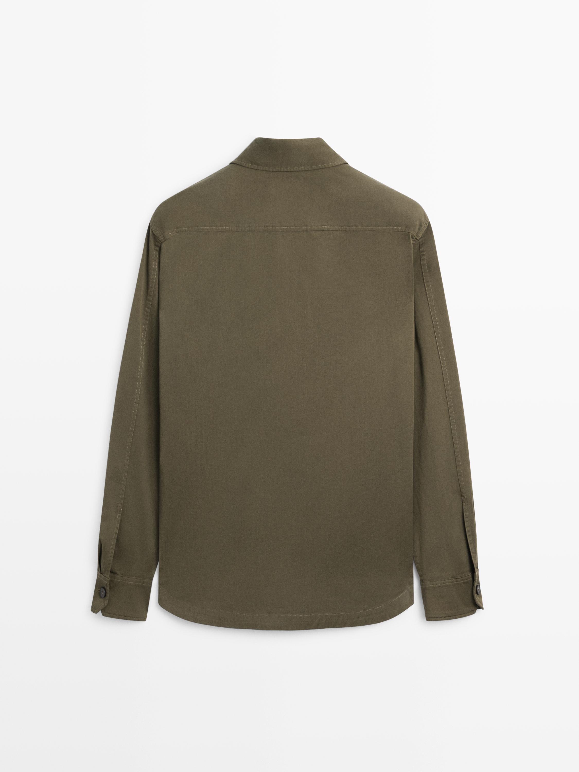 Cotton blend overshirt with pocket detail — MEDIUM KHAKI