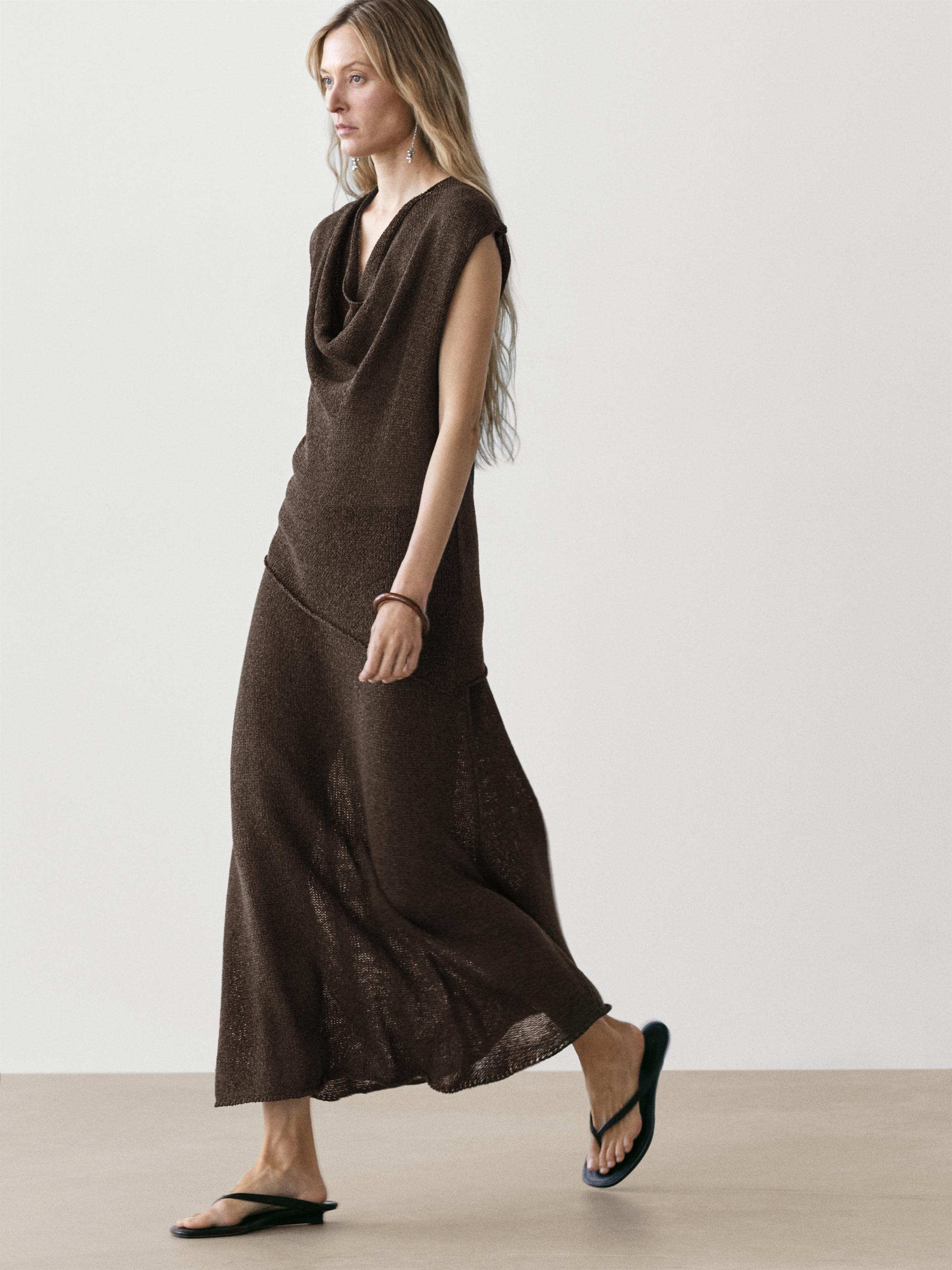 Long cotton blend knit skirt — Chocolate