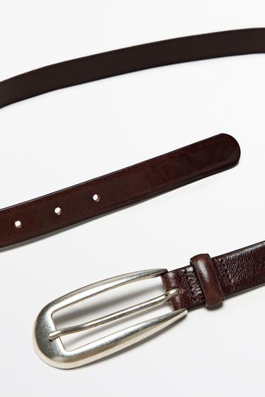 Nappa leather belt with rounded buckle — BROWN 3