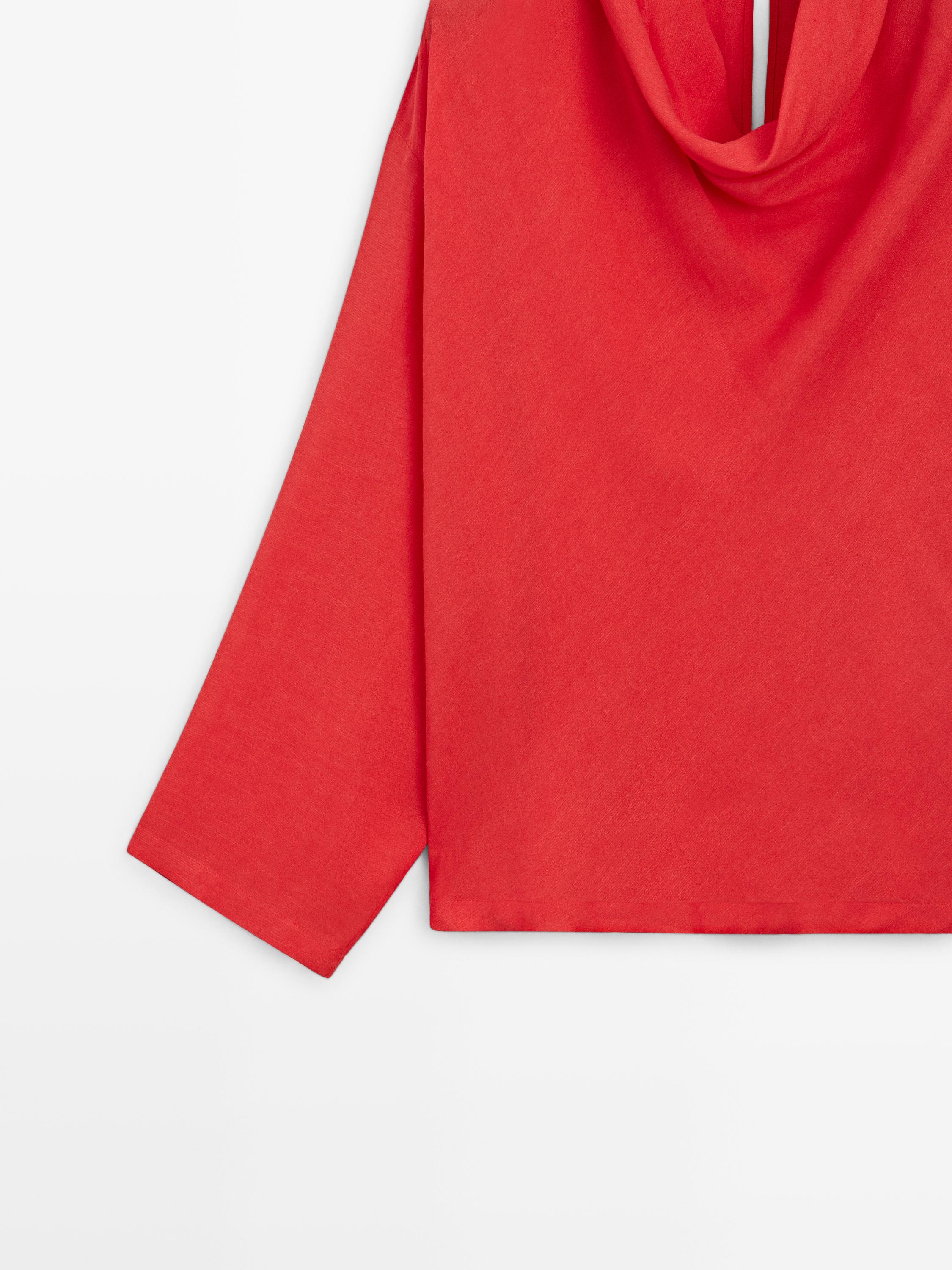 Flowing blouse with draped collar — CORAL