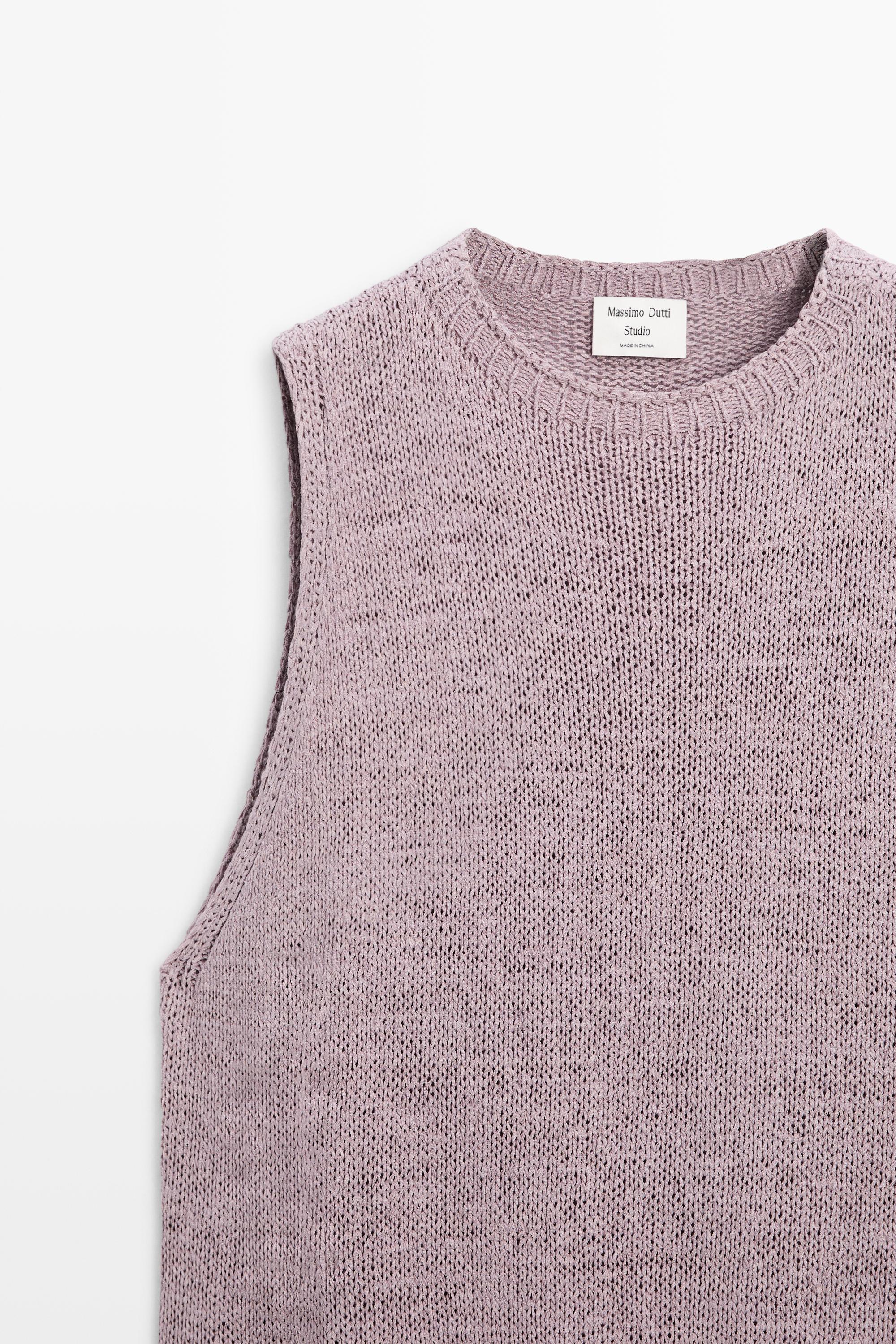 STUDIO Silk-Blend Knit Halter Top — PLUM