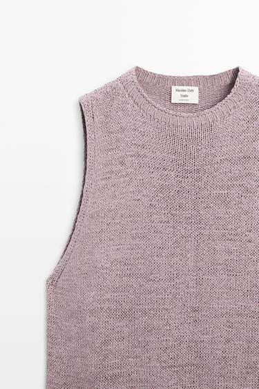 STUDIO Silk-Blend Knit Halter Top — PLUM 4