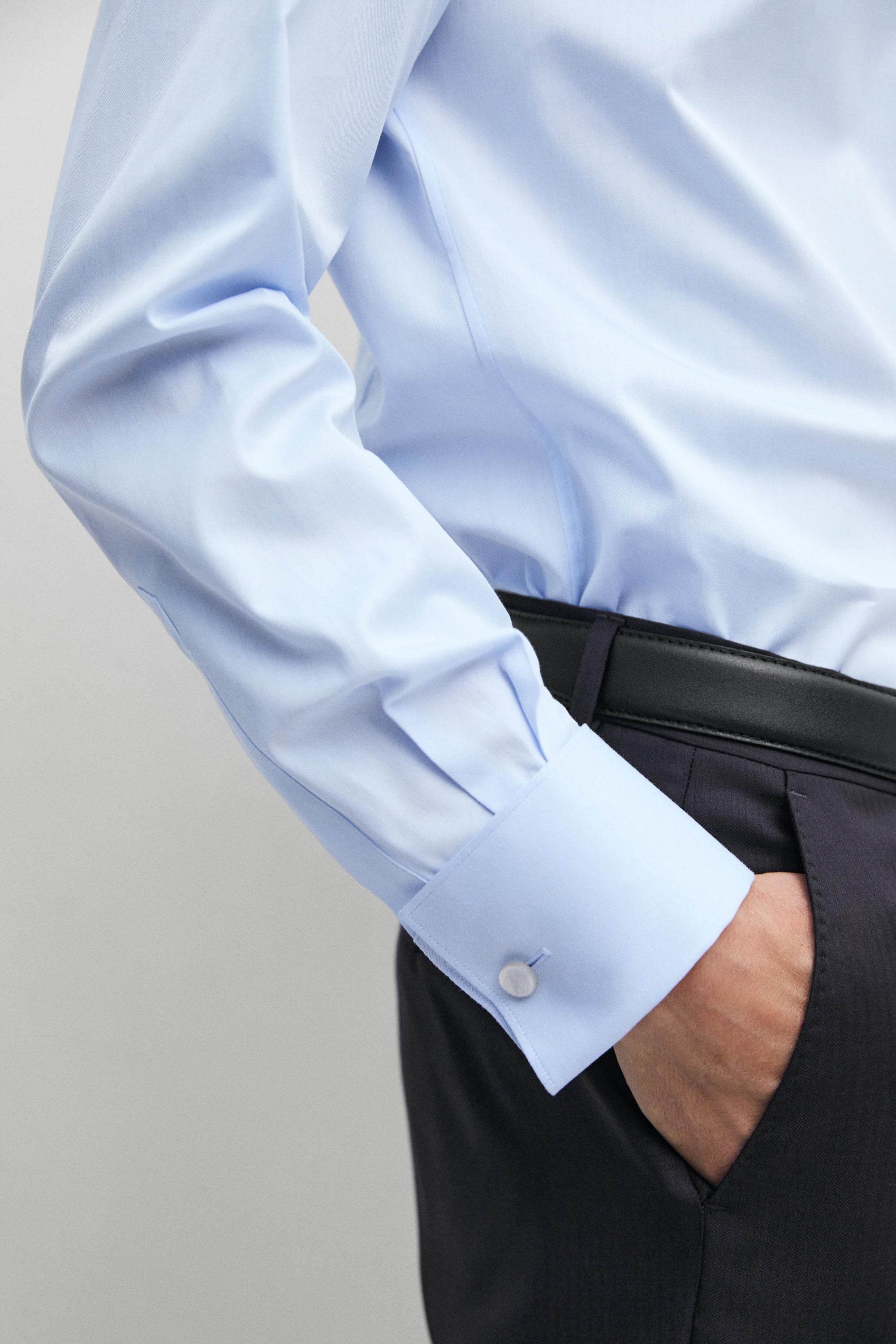 Slim fit 100% cotton shirt with double cuffs — Light blue