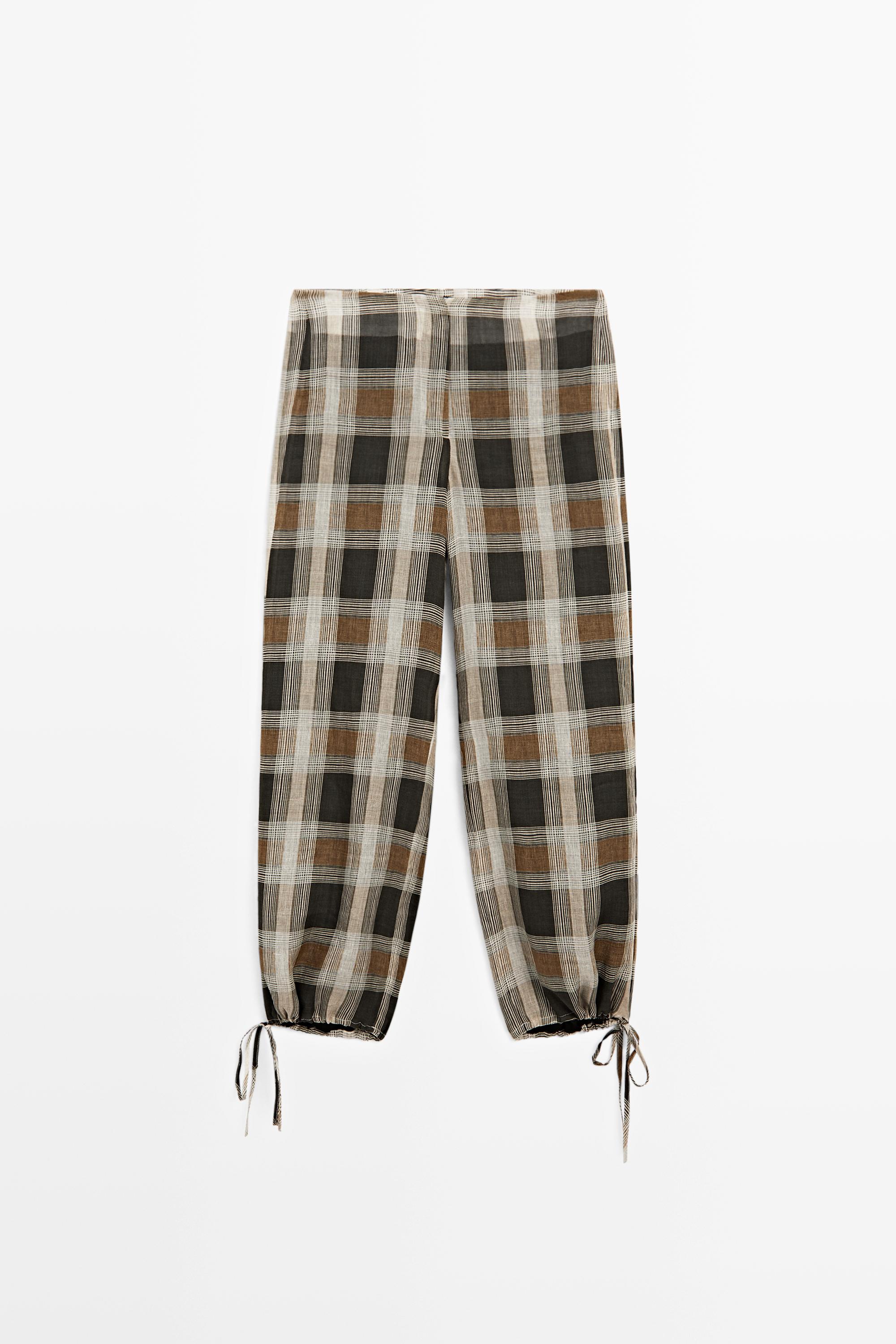 Check print sarouel trousers — BLACK