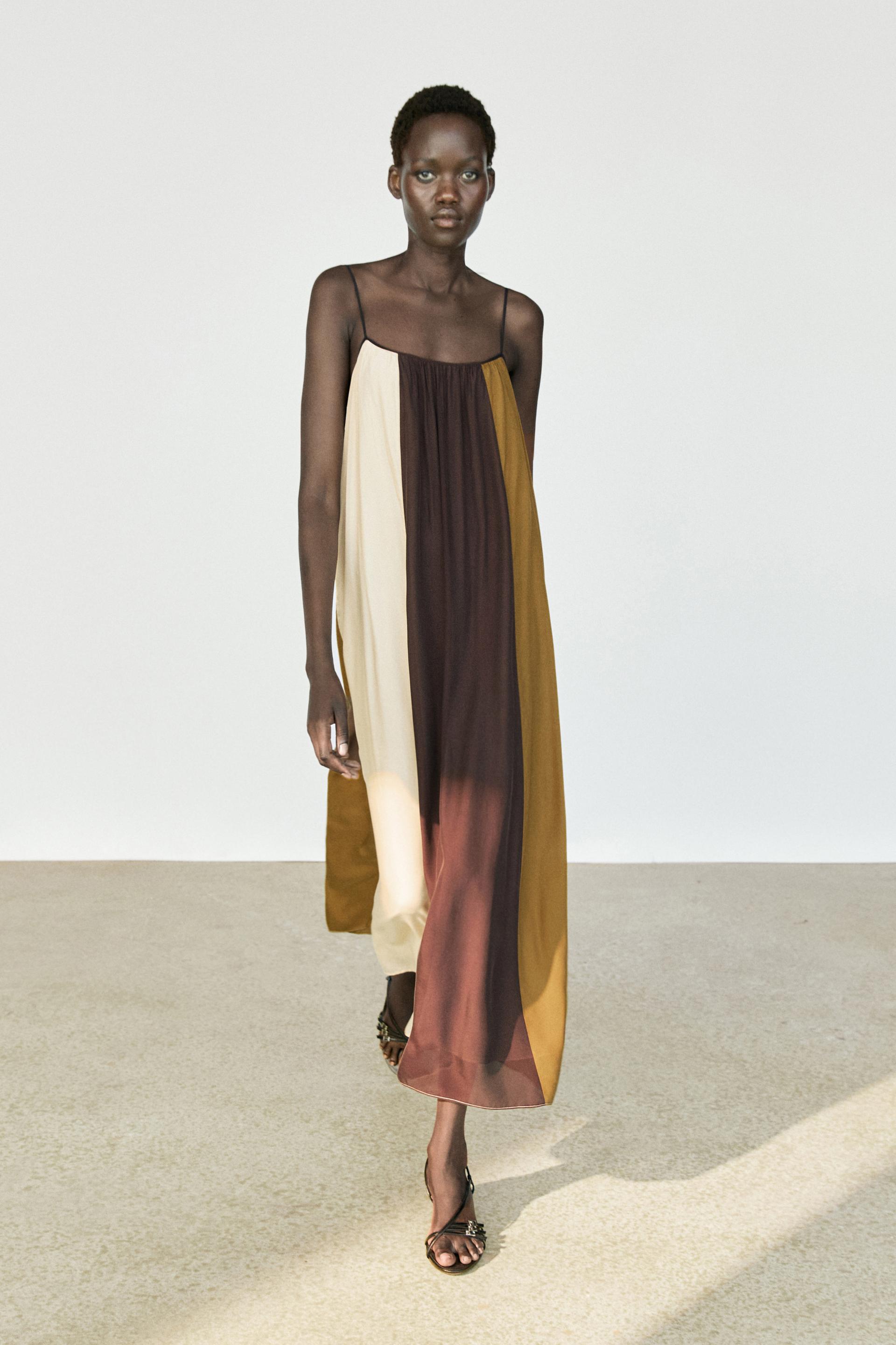 Vestito Midi Fluido Con Spalline - Marrone - S - Massimo Dutti - Femminile