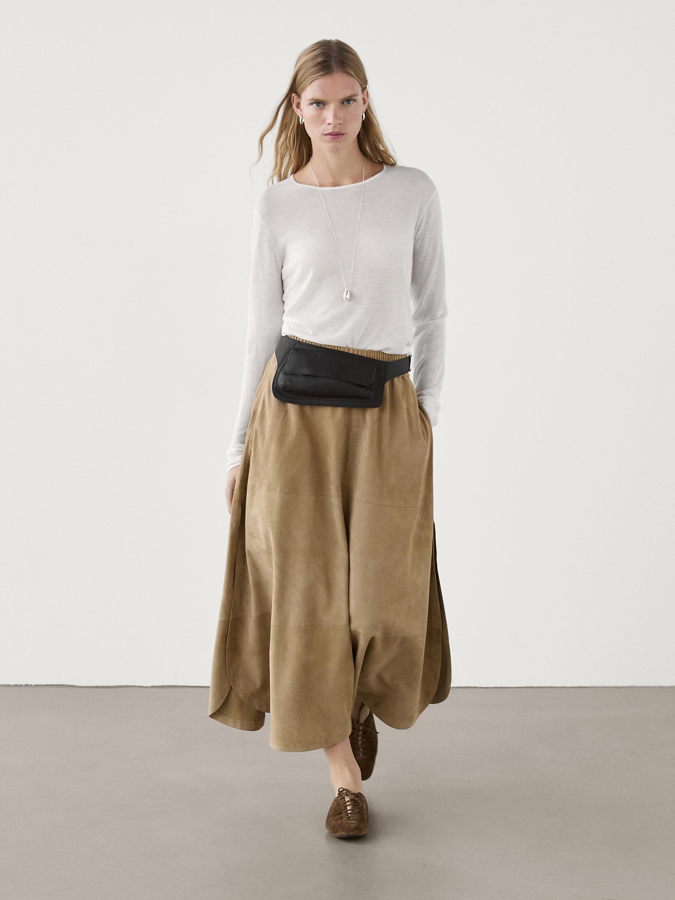 Long nappa leather skirt with side splits