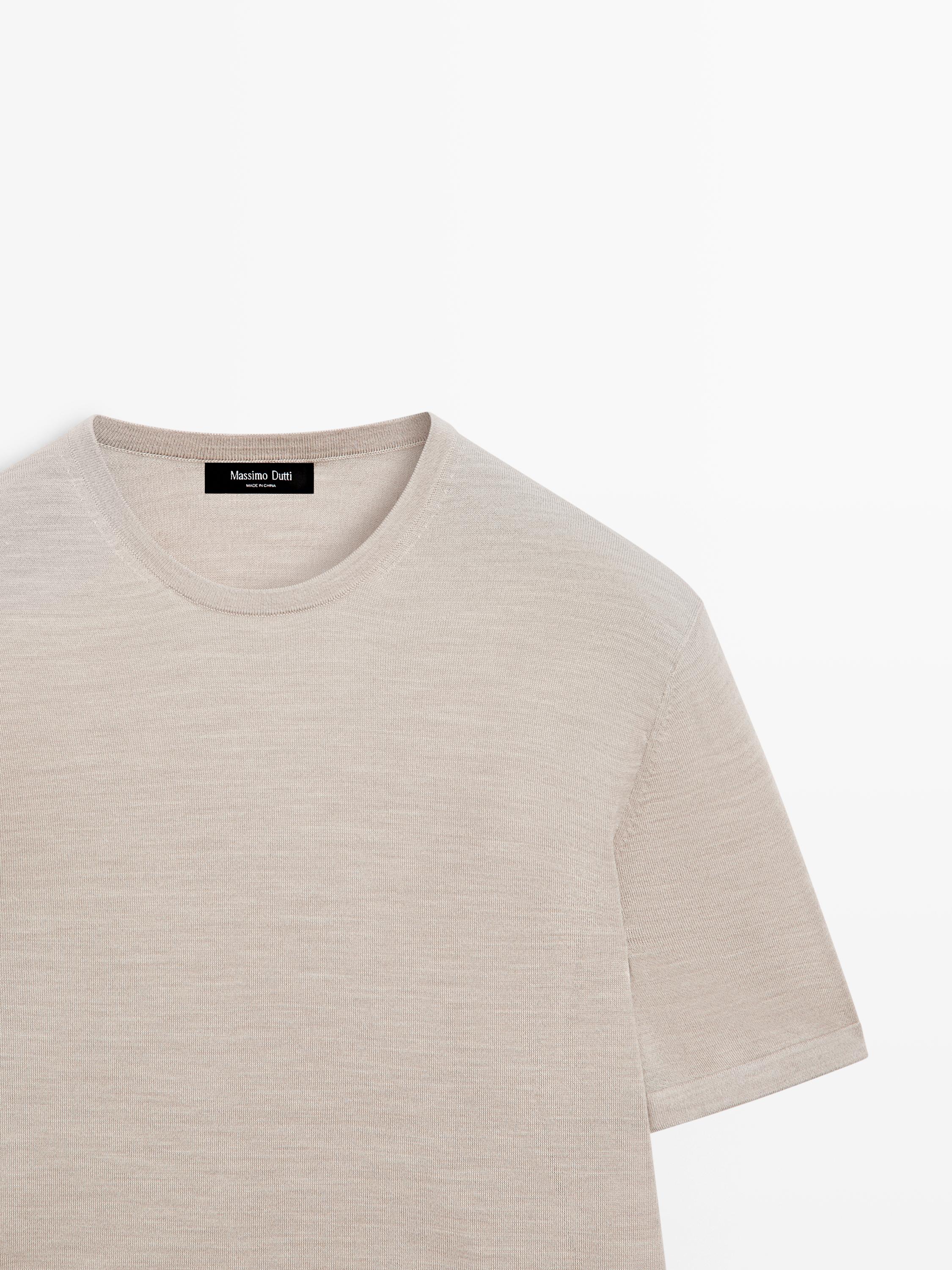 Wool-blend short-sleeve knit sweater — Beige