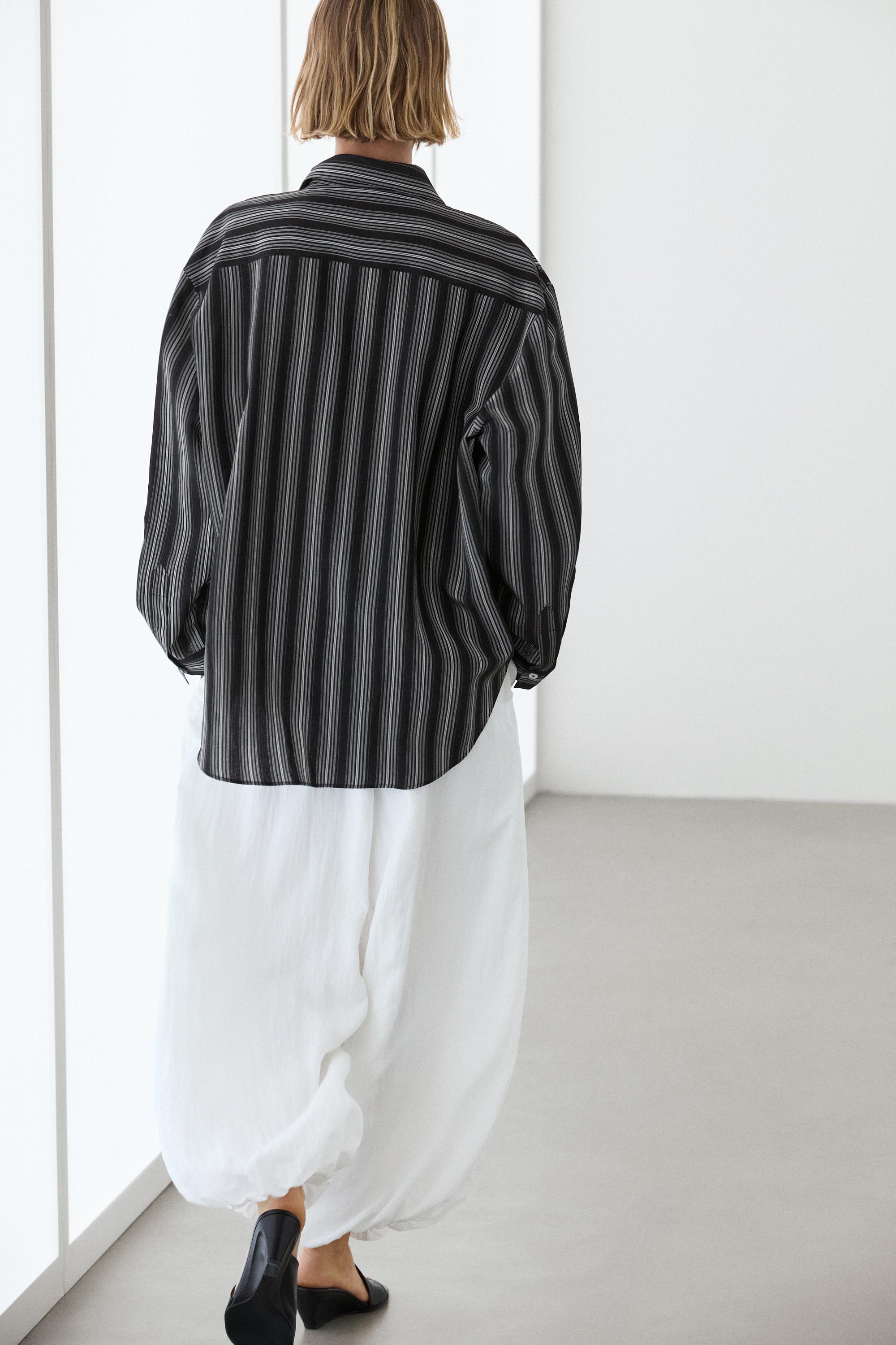 Flowing shirt with striped detailing — BLACK