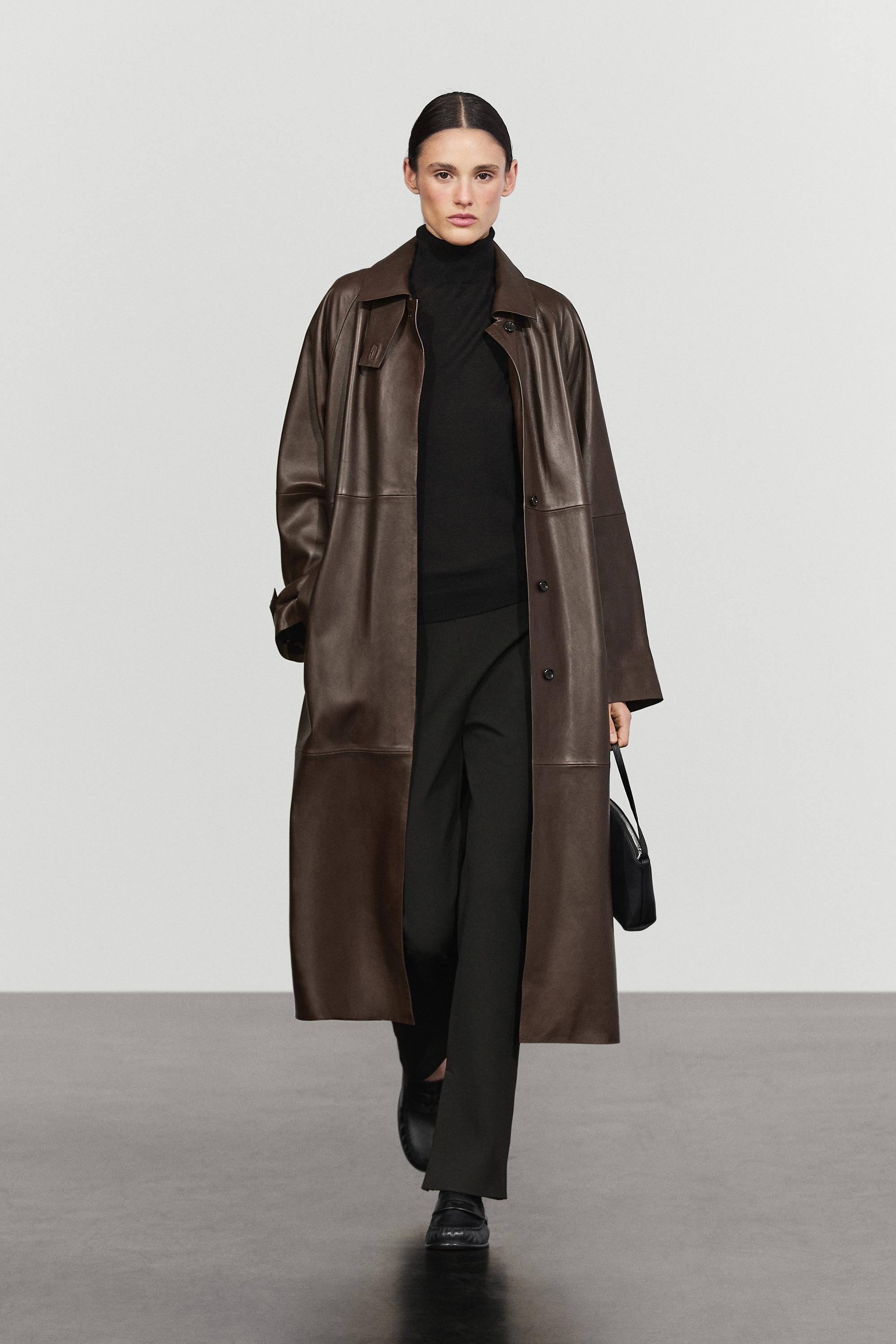 Long sheepskin trench coat