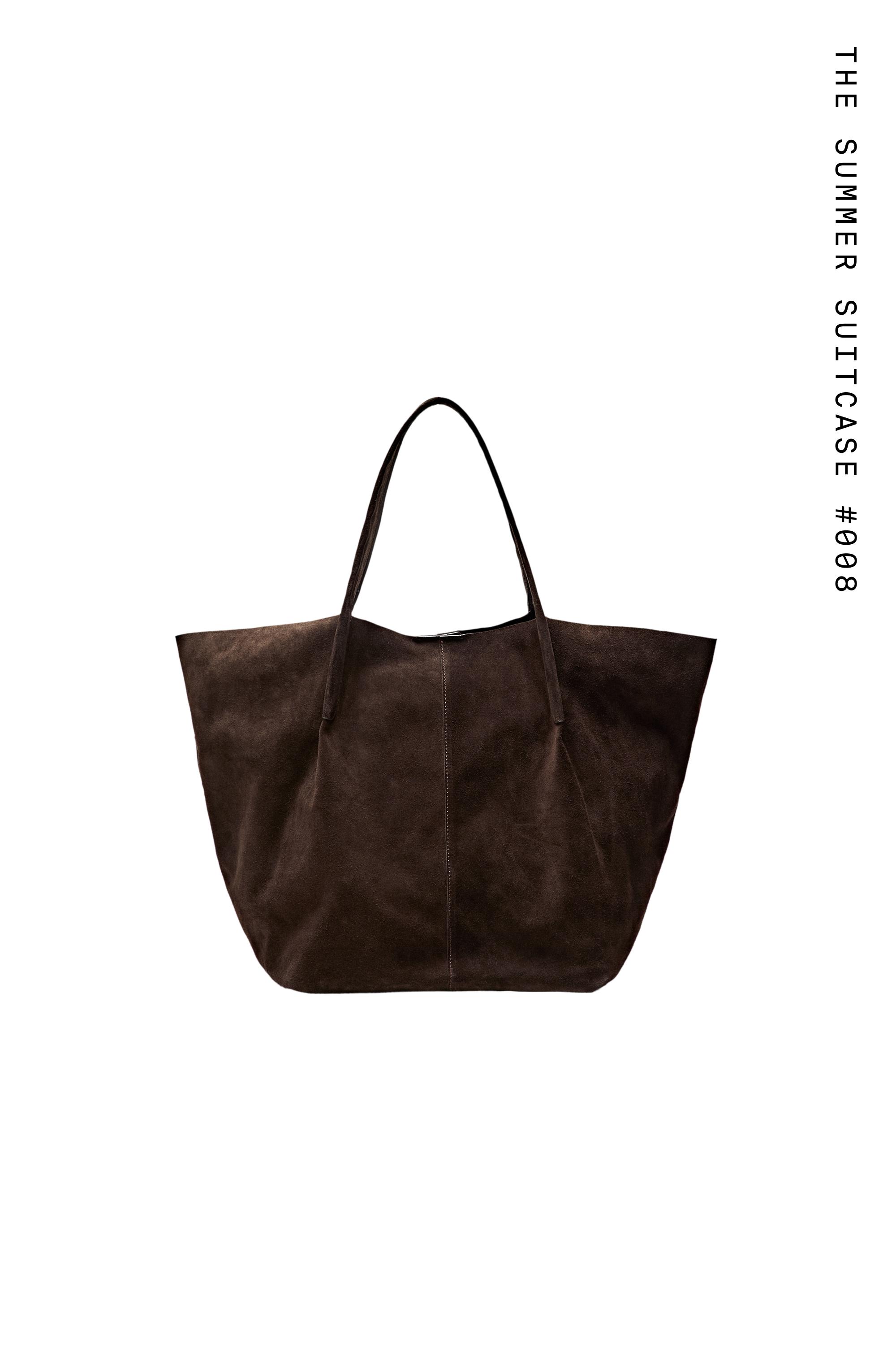 Split suede leather tote bag — Chocolate