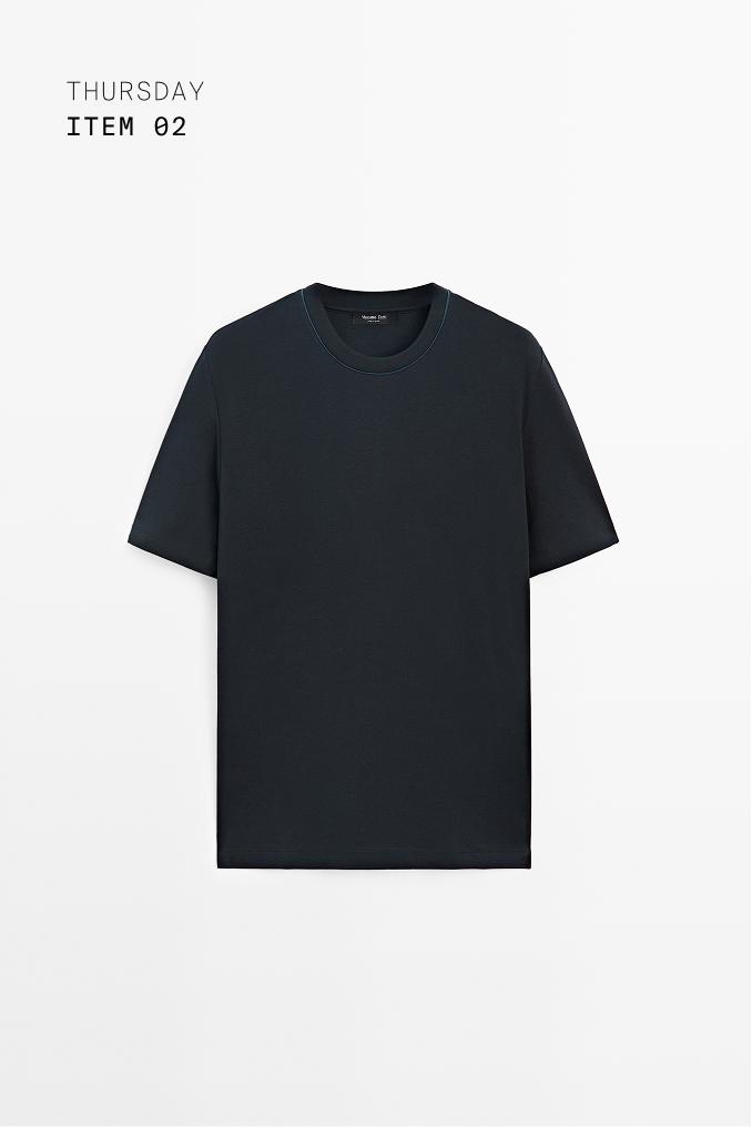 Contrast neck short sleeve T-shirt — NAVY BLUE