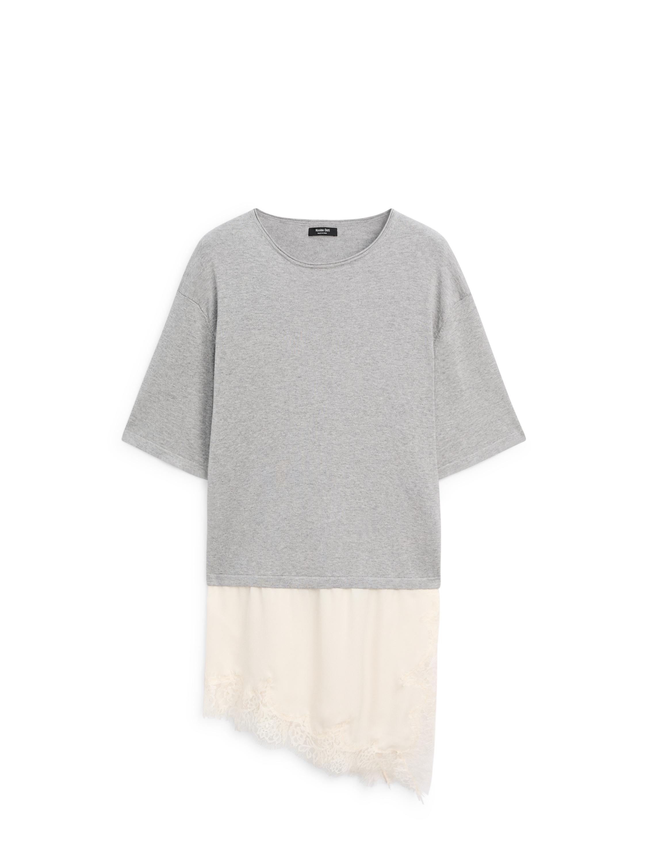 Sweater with contrast lace detail — MEDIUM GREY