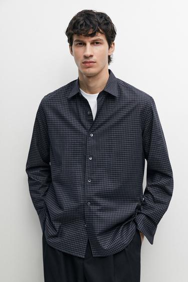 Regular fit check 100% cotton shirt — NAVY BLUE 3
