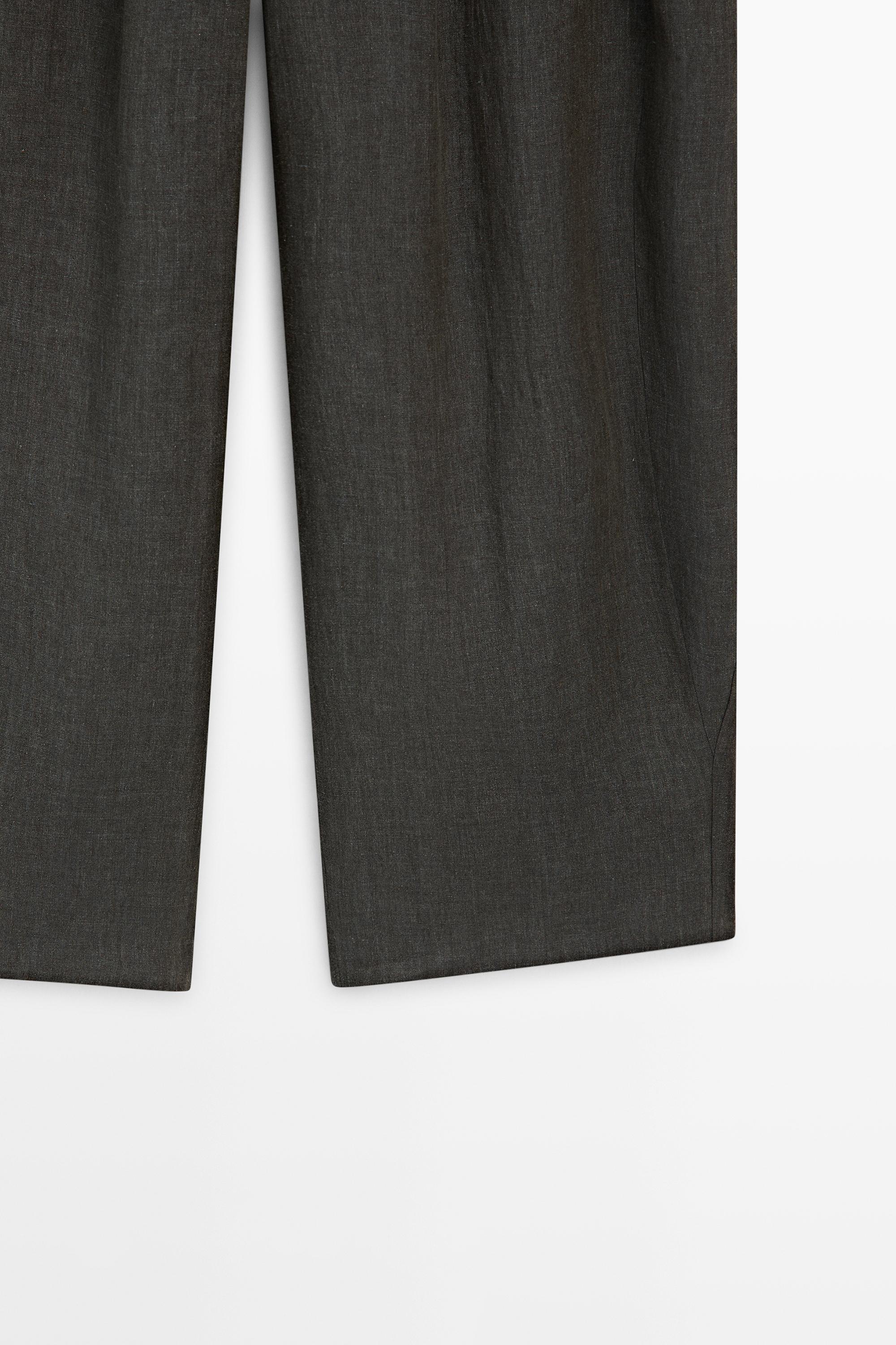 Melange trousers with linen side piece — BLUISH GREEN