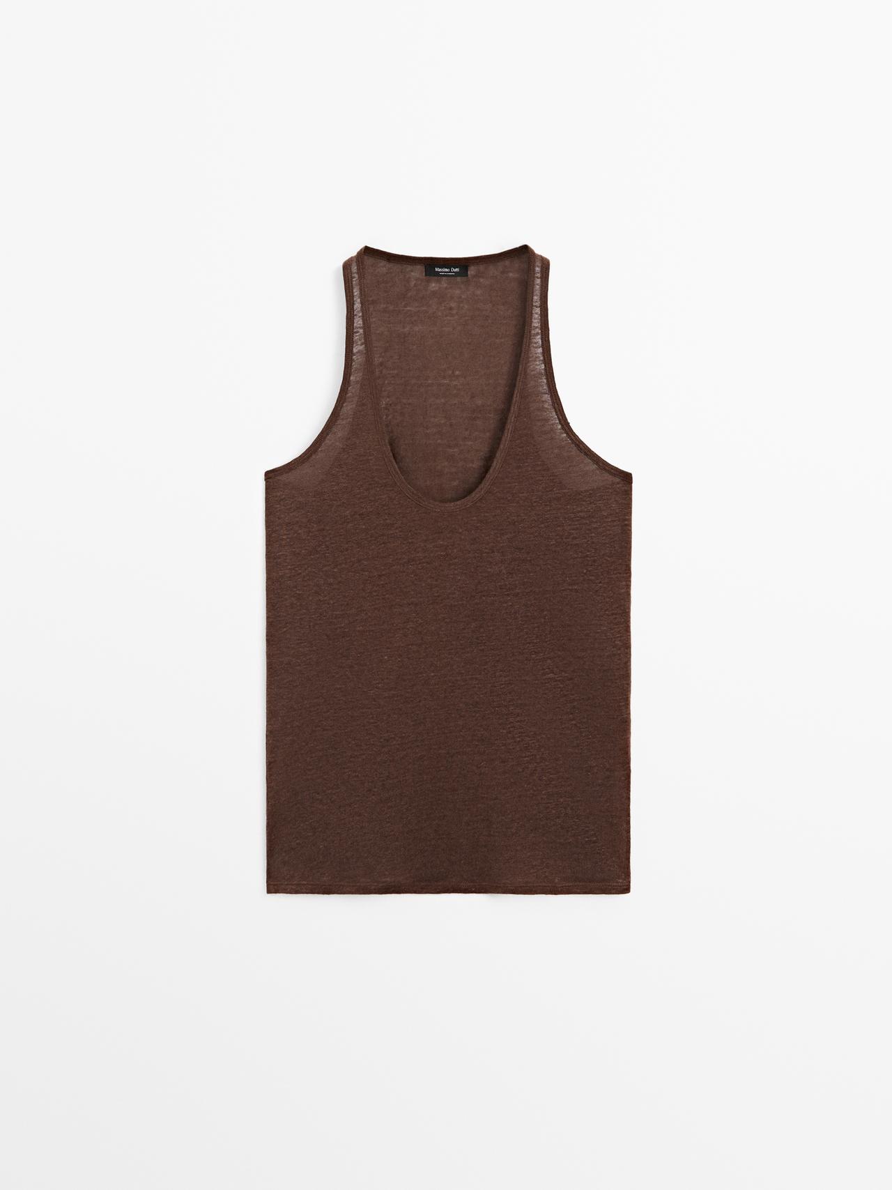 Flowing 100% linen top — Chocolate