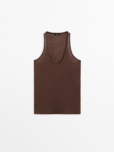 Flowing 100% linen top — Chocolate 2