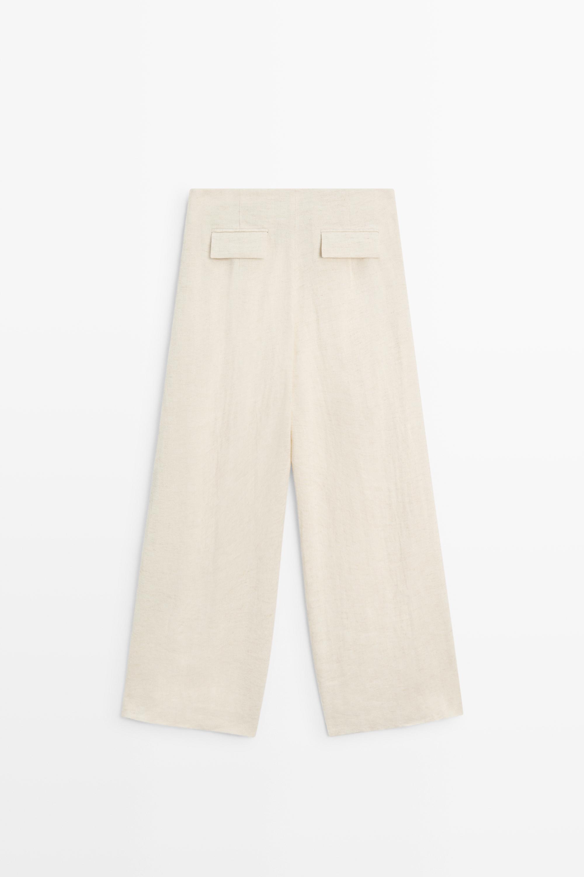 Linen blend barrel fit trousers — SAND
