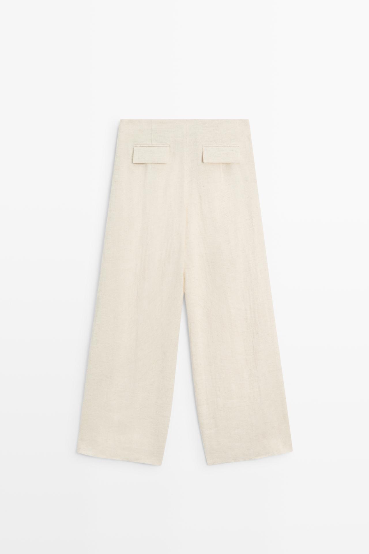 Linen blend barrel fit trousers — SAND