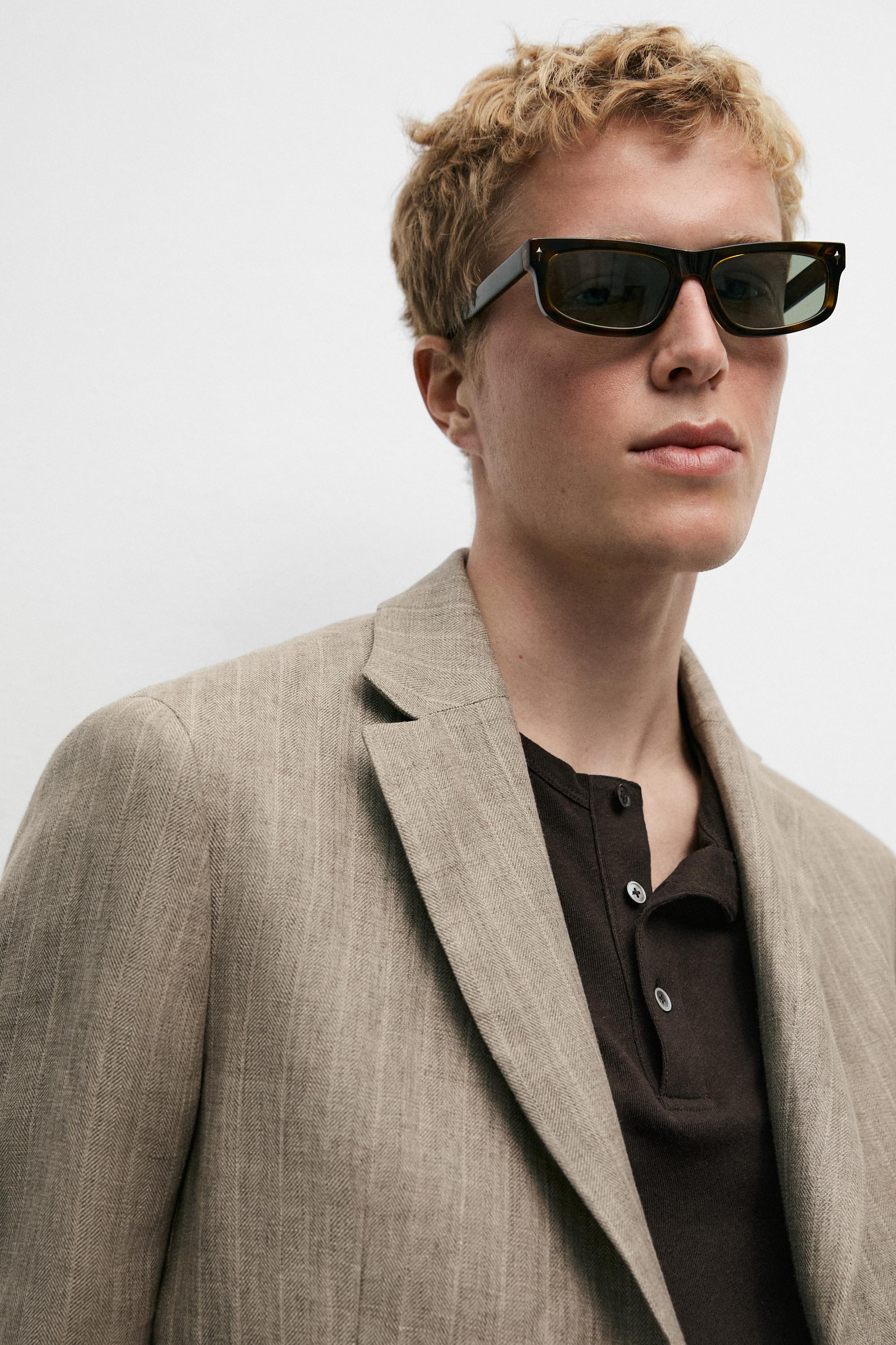 Linen herringbone stripe blazer — BEIGE