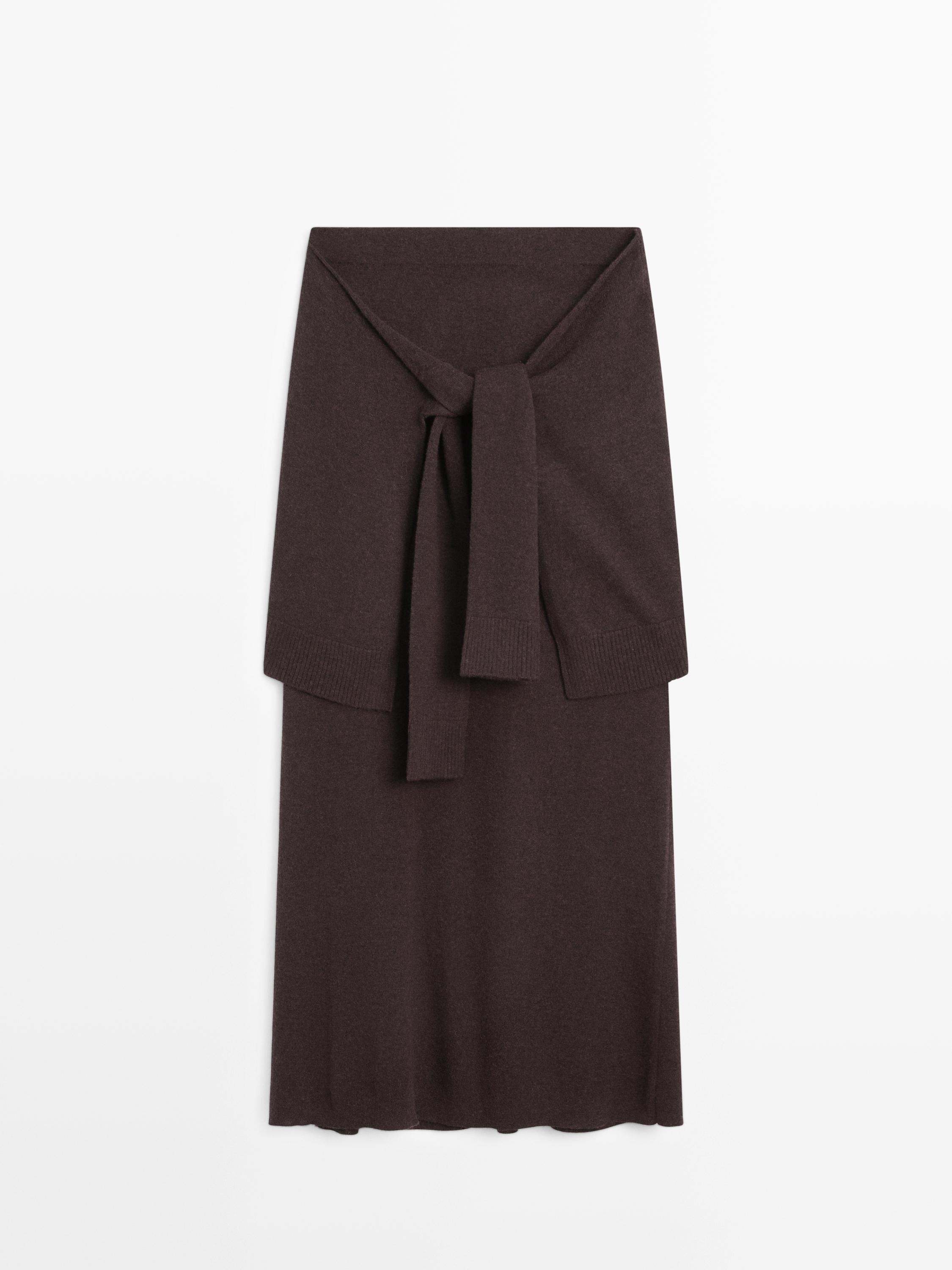 Knit skirt with knotted sleeve details — Chocolate