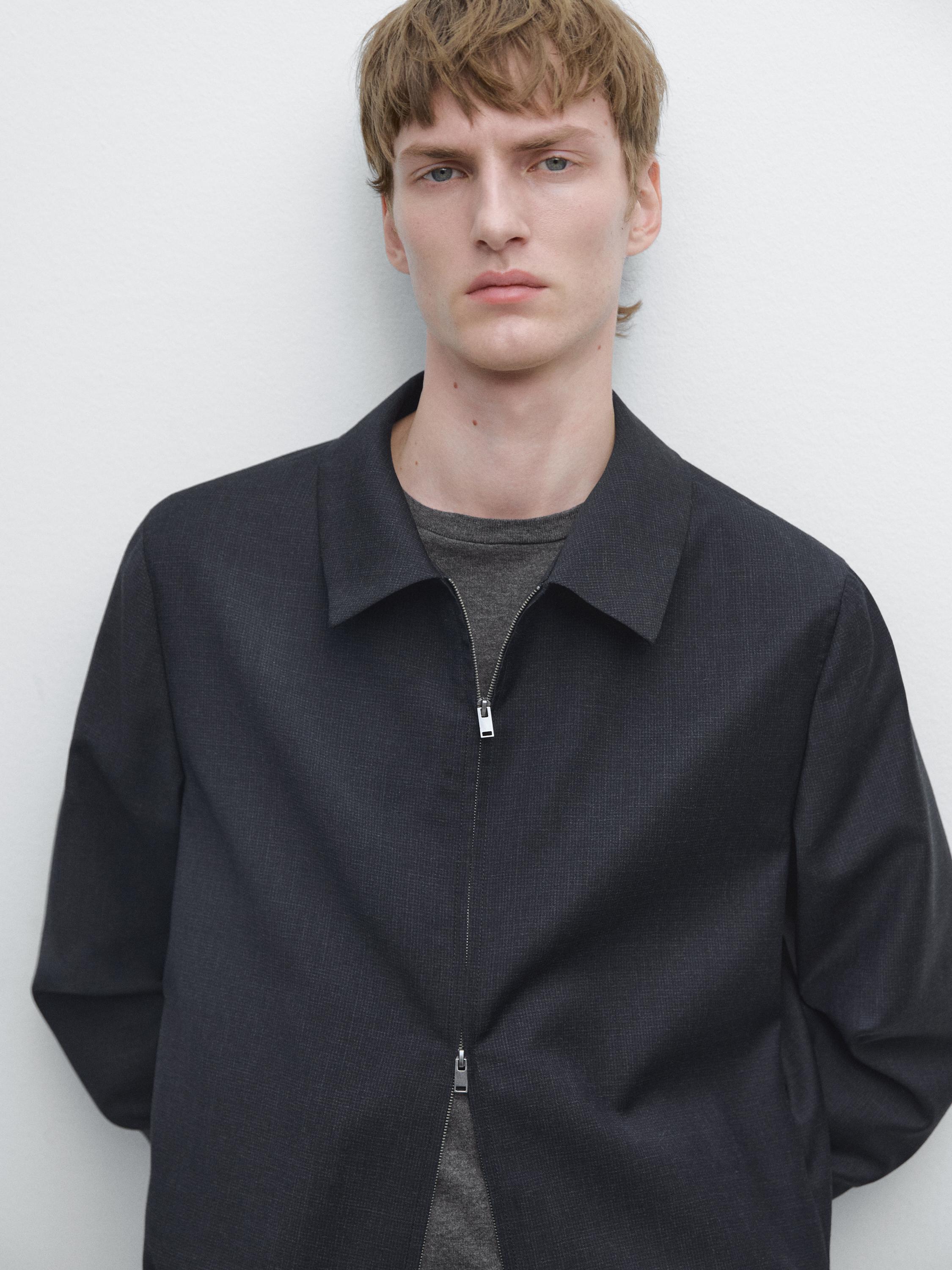 Houndstooth wool jacket — NAVY BLUE