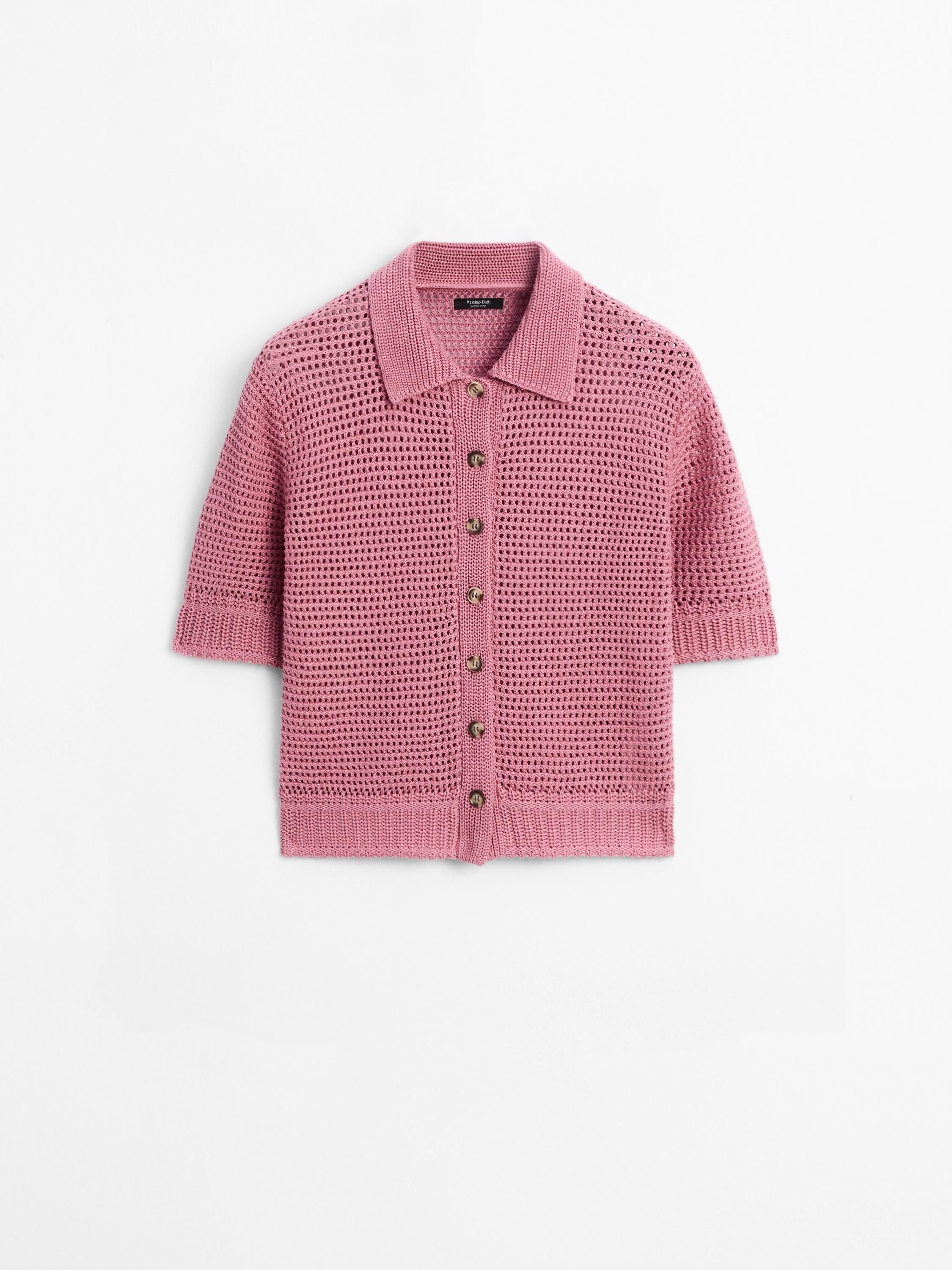Cotton blend cutwork polo shirt