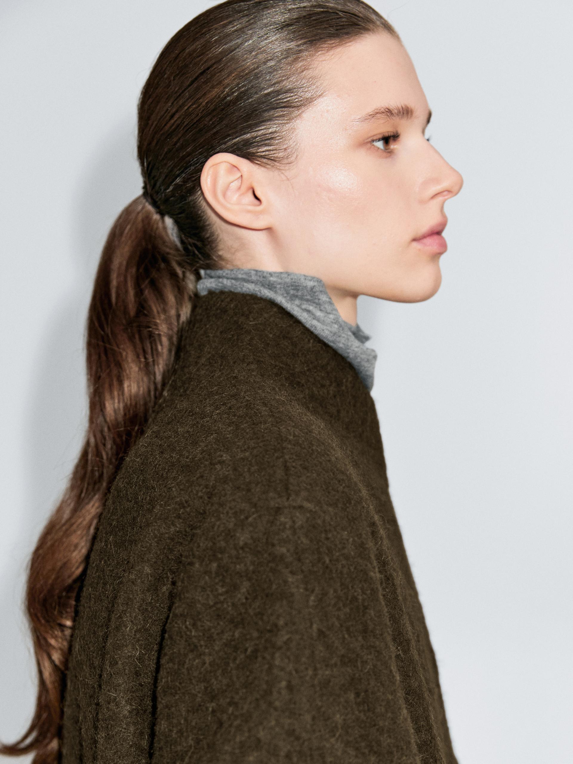 Casaco Curto Em Mistura De Fazenda E Alpaca - Caqui - M - Massimo Dutti - Mulher