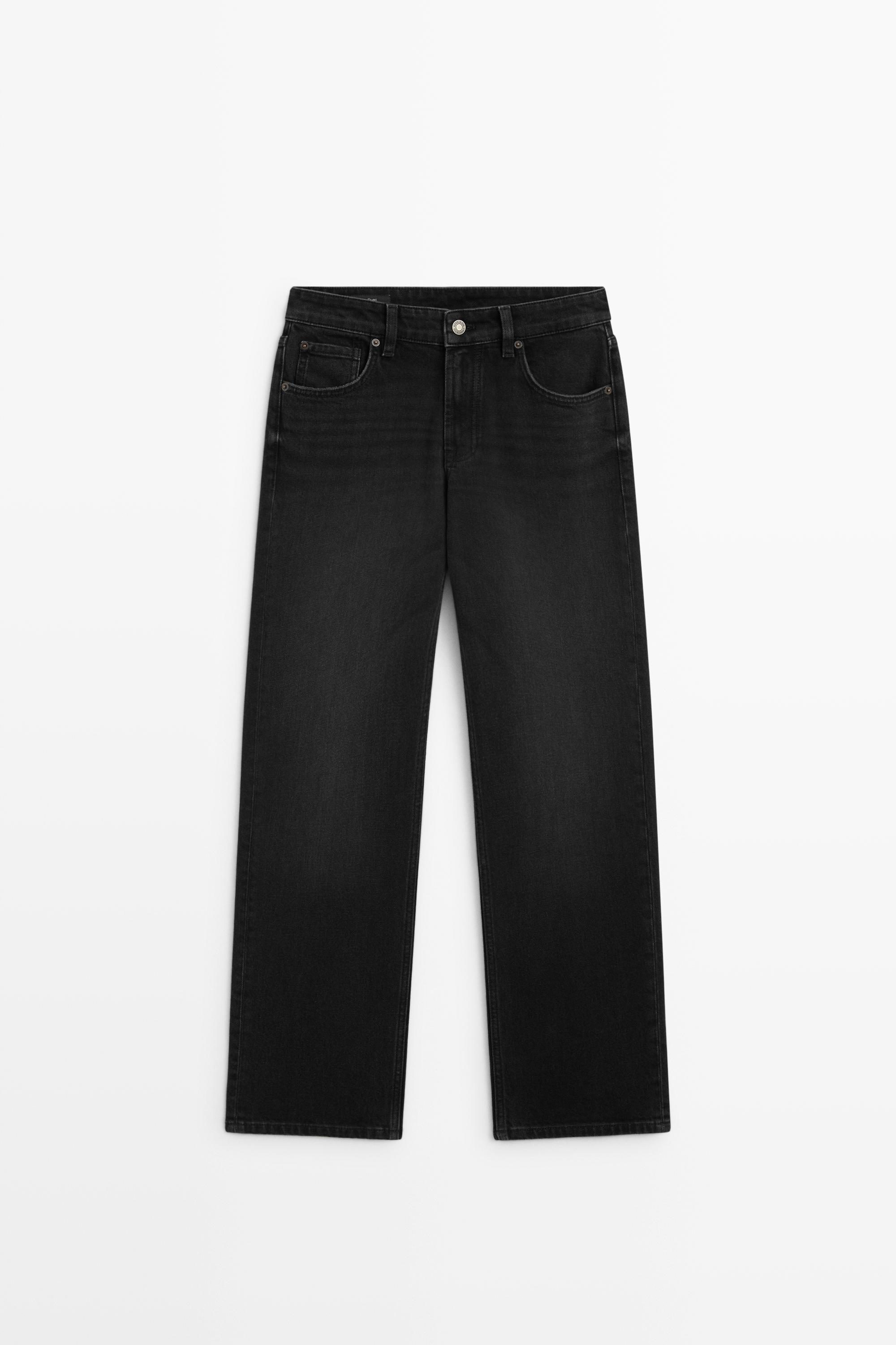 Jeans straight fit cropped tiro alto