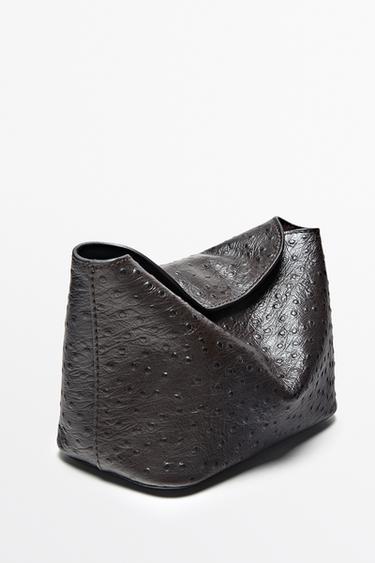 Textured medium nappa leather bag — BROWN 3