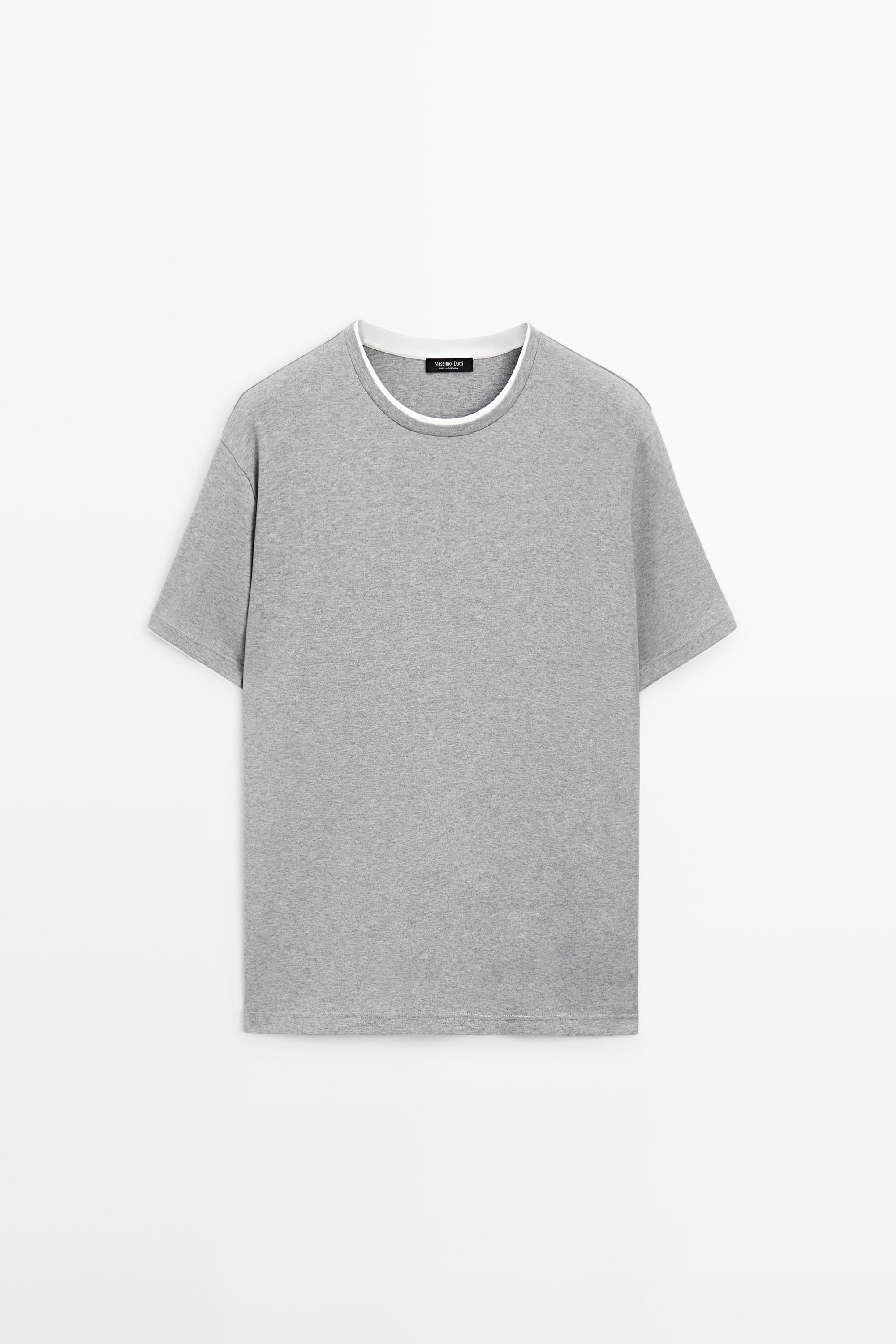 100% cotton T-shirt with contrast detail — GREY MARL
