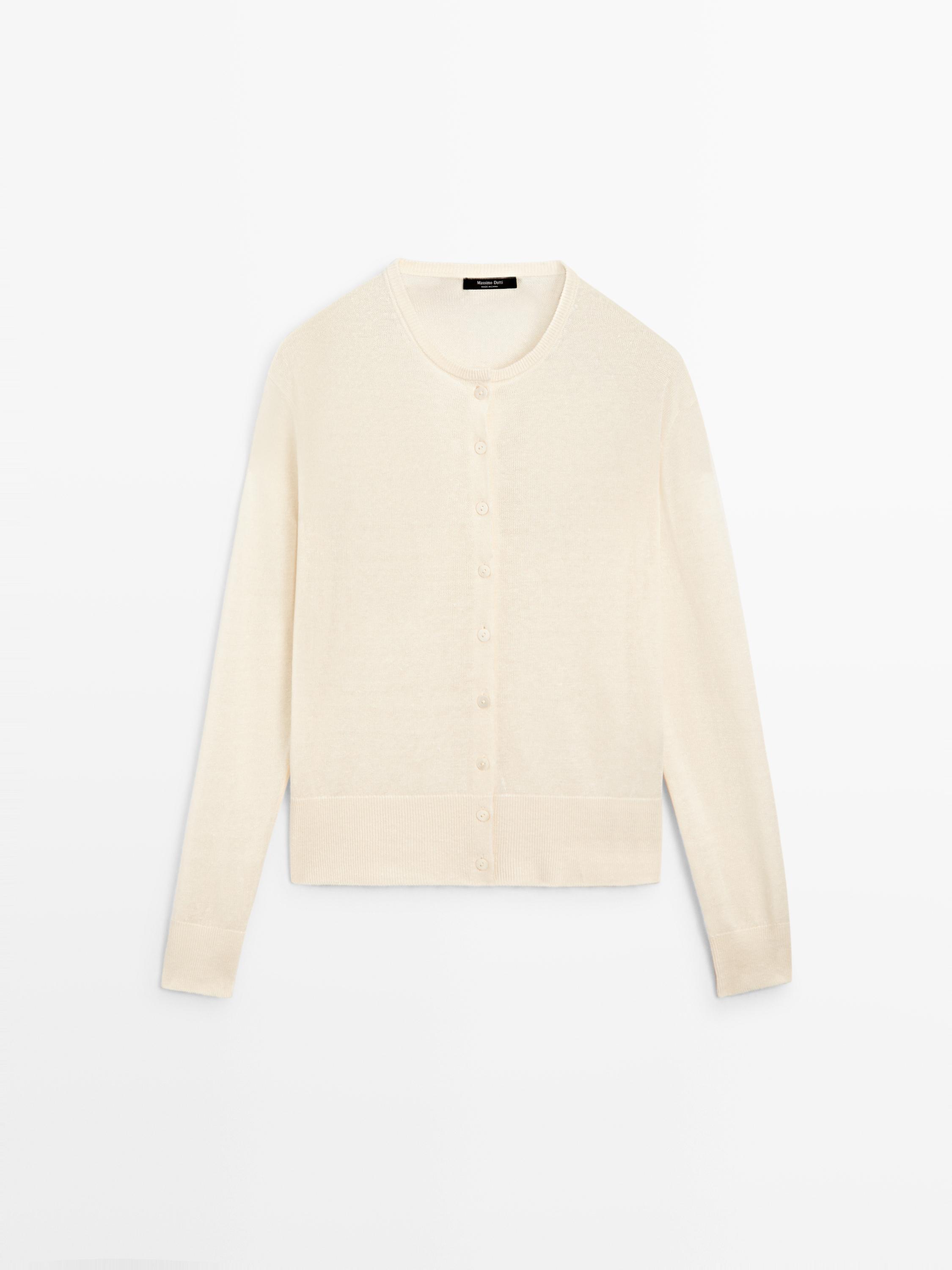 Leinen-Strickcardigan mit Knöpfen