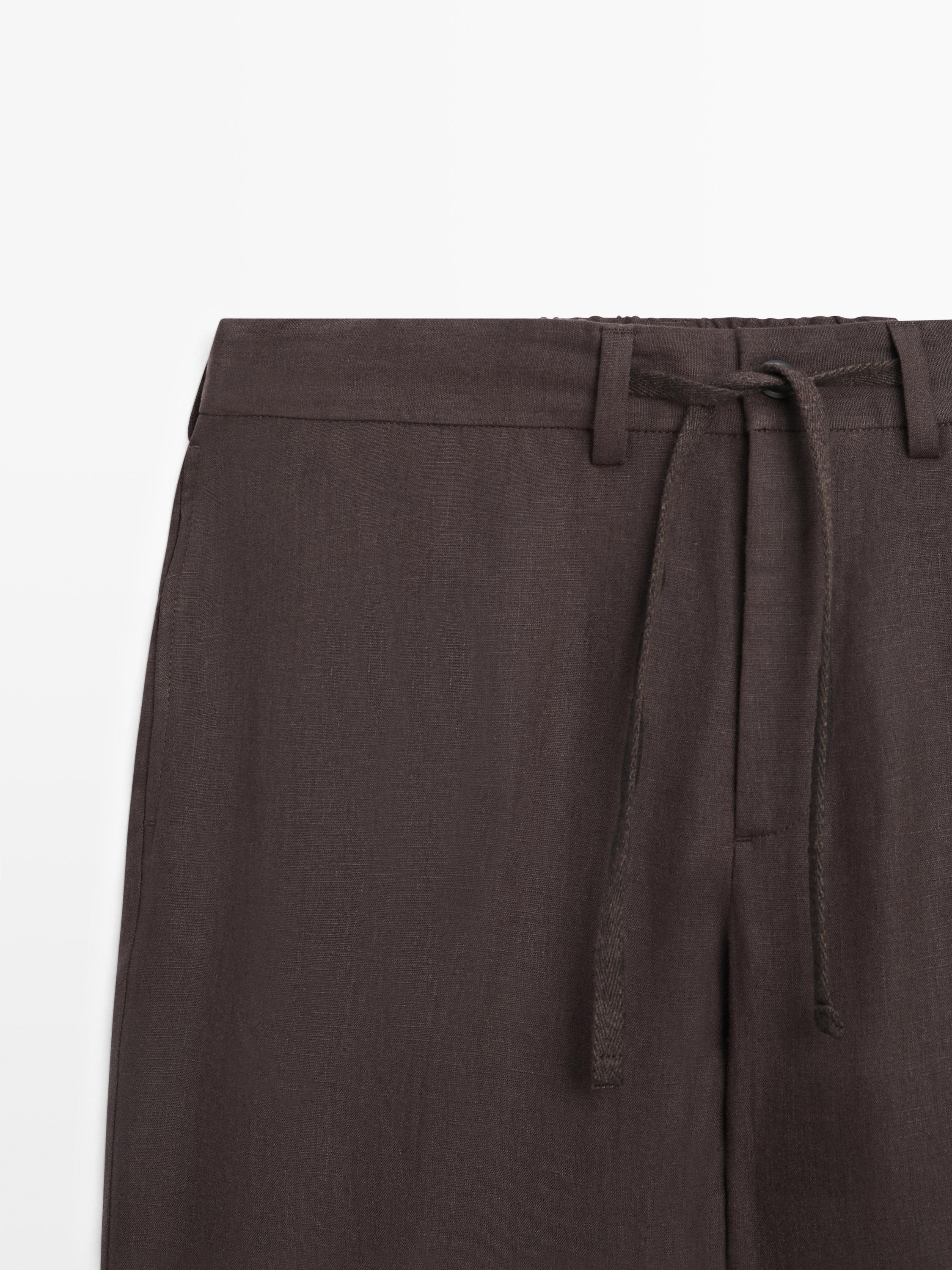 Total look linen trousers — Chocolate