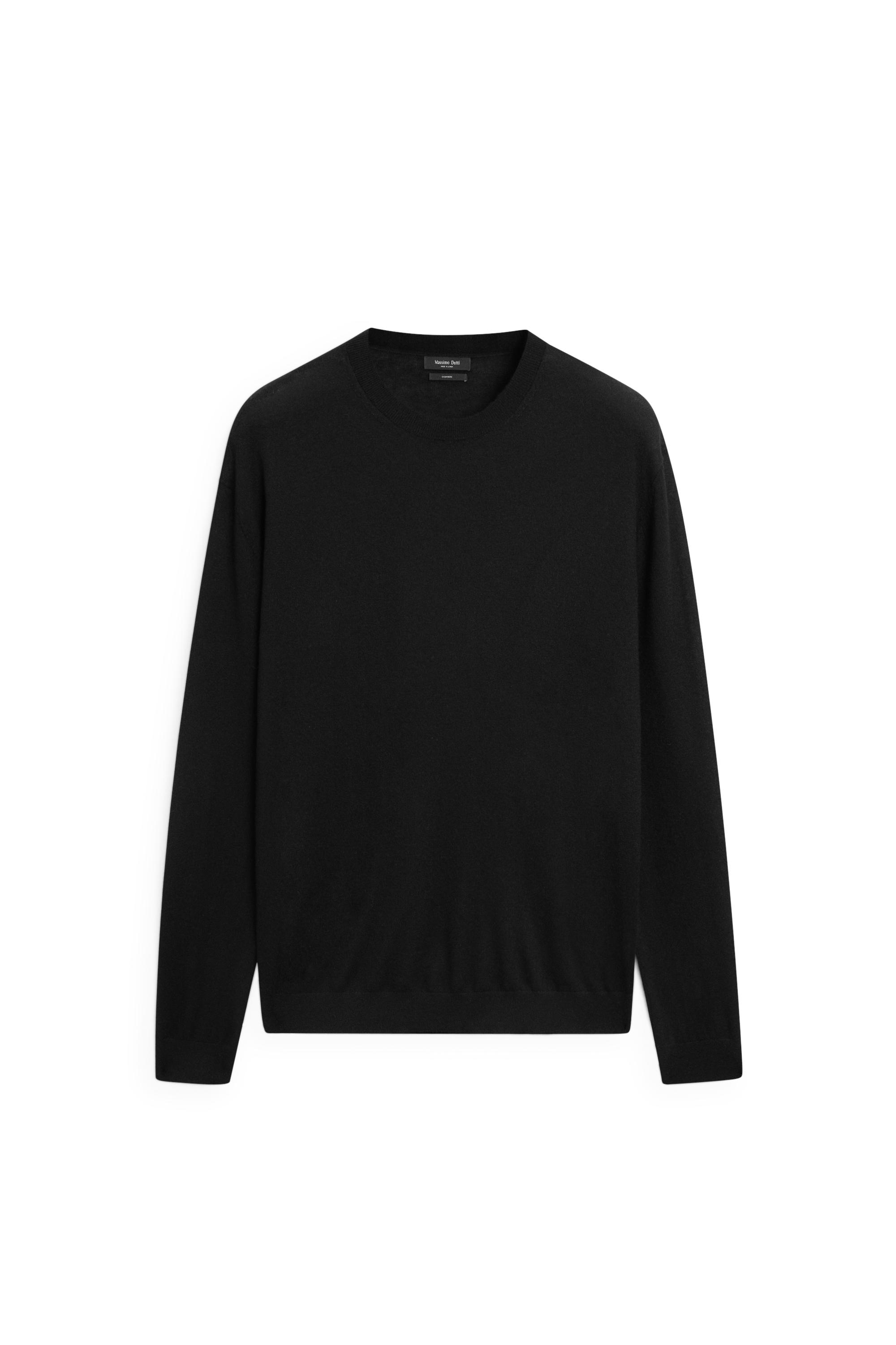 Knit 100% cashmere round neck sweater — BLACK