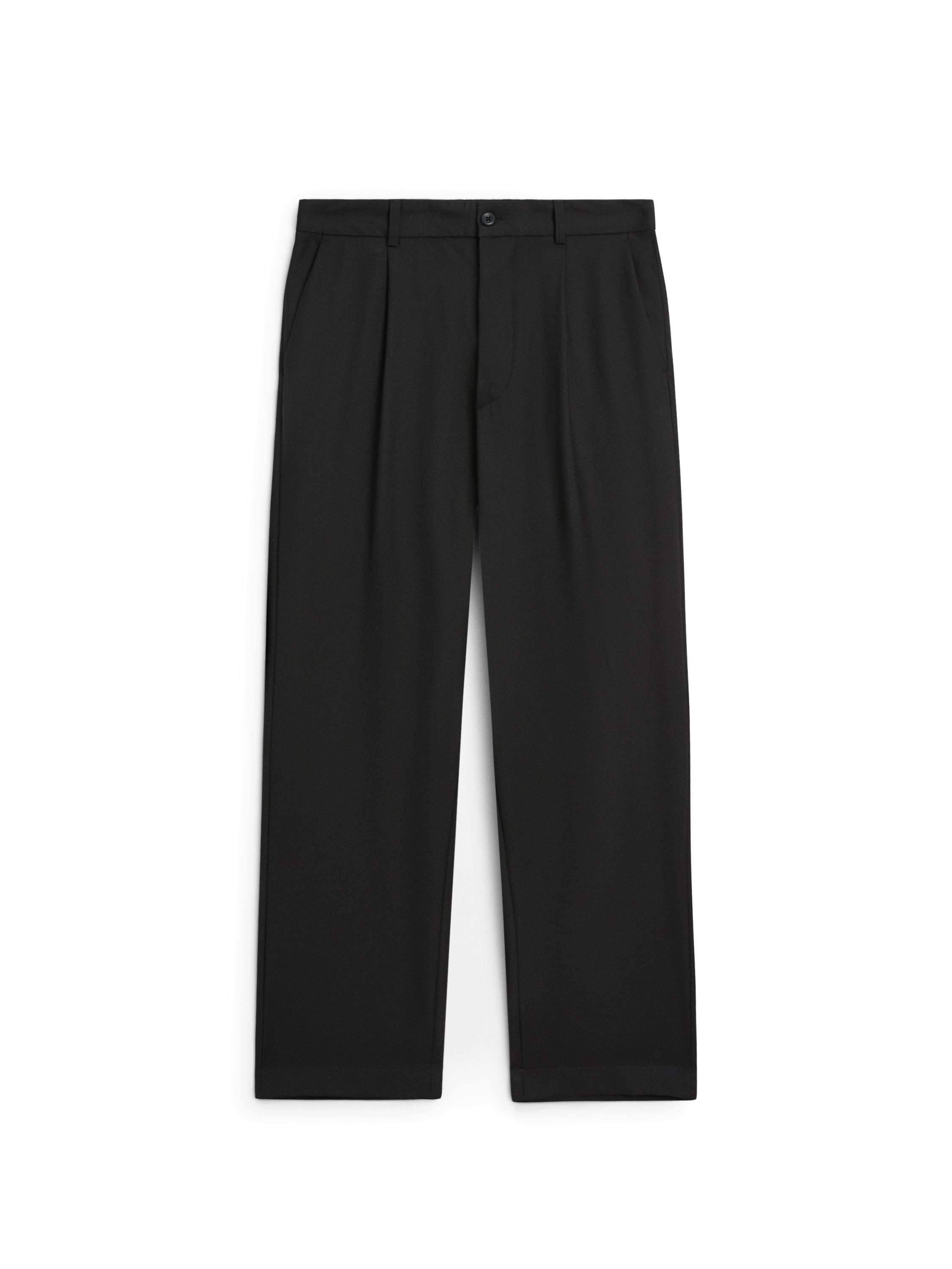 Relaxed fit darted cool wool blend trousers — BLACK