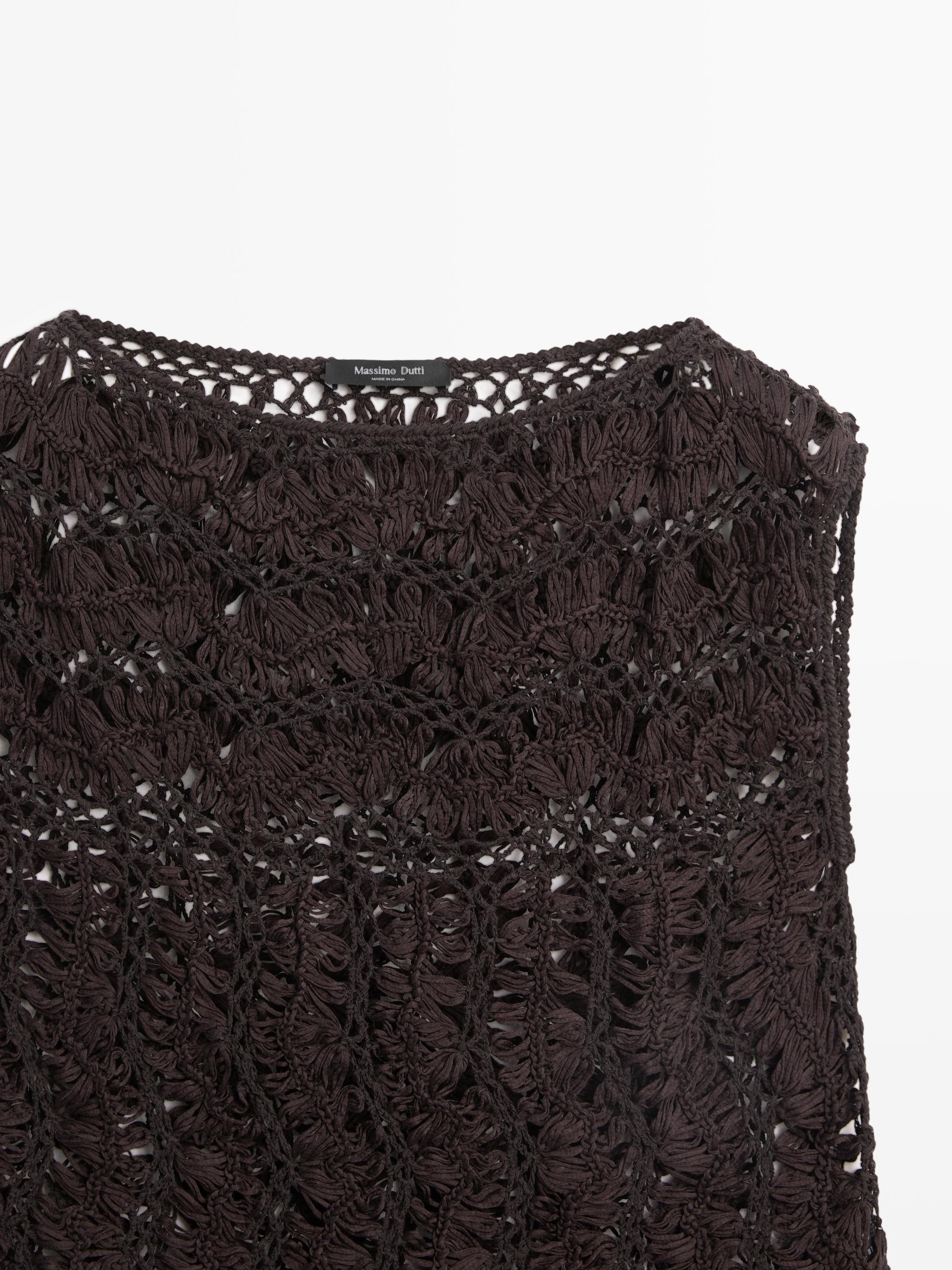 Crochet knit top — BROWN