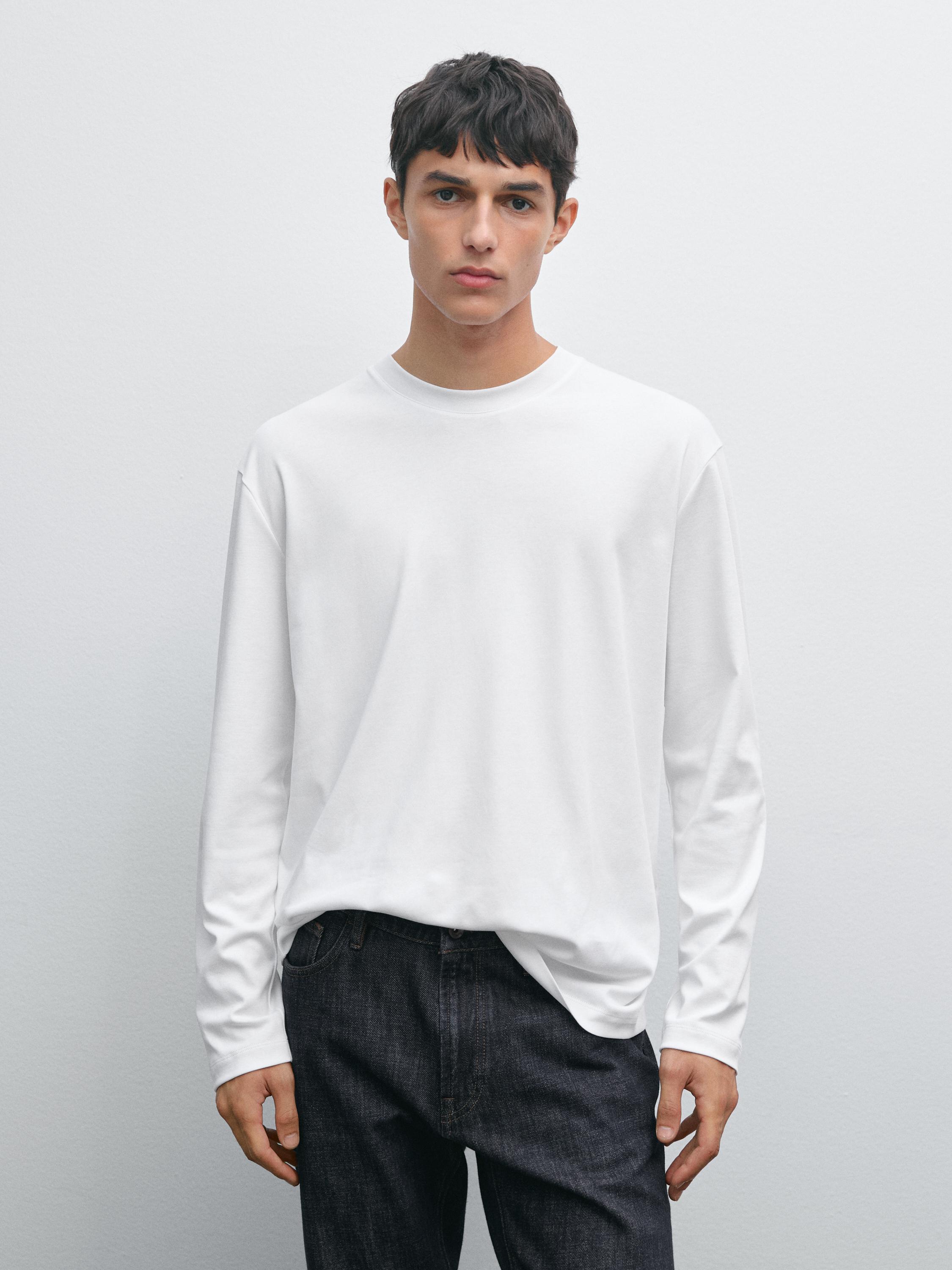 Long sleeve medium weight cotton T-shirt WHITE