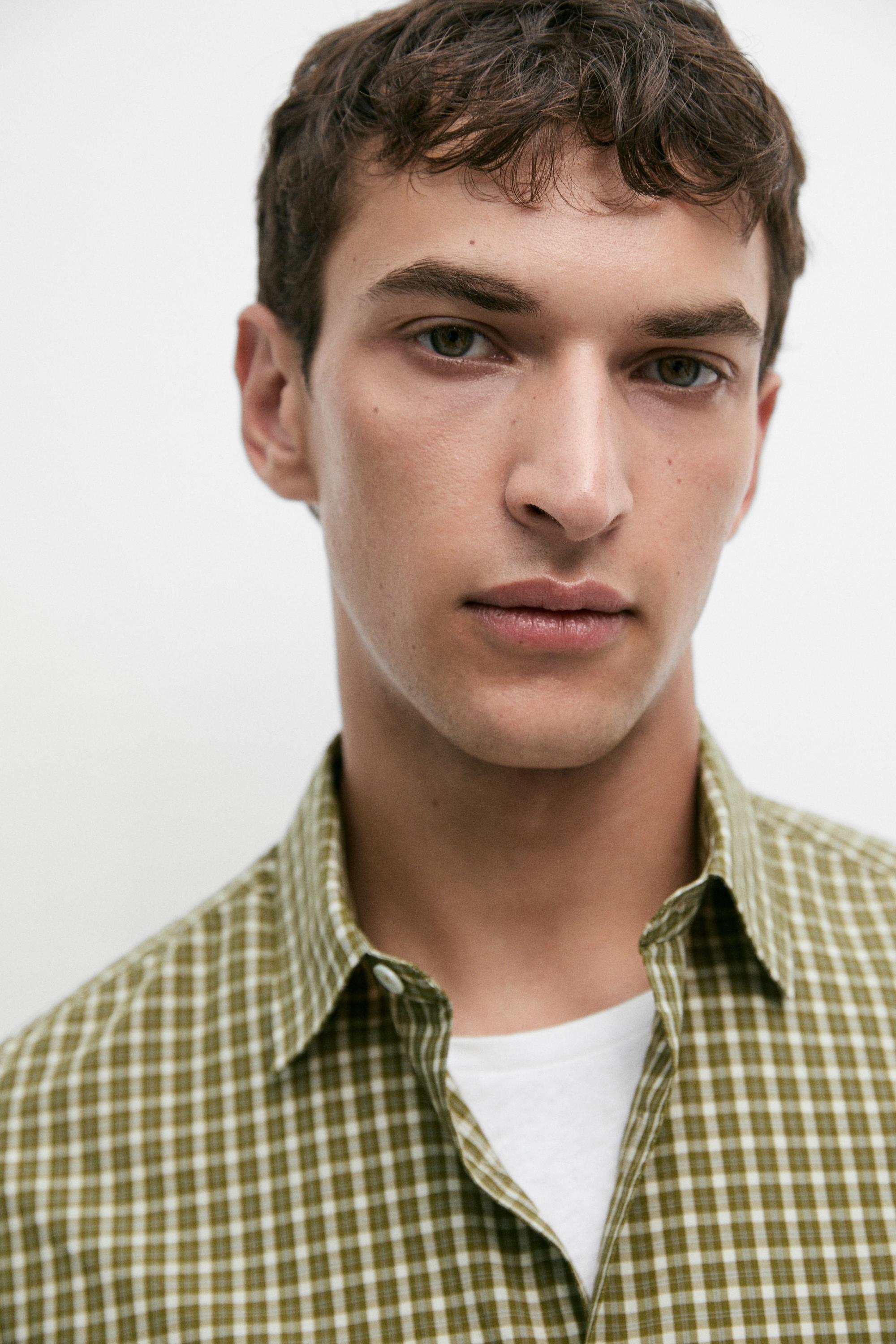 100% cotton regular fit check shirt — GREEN