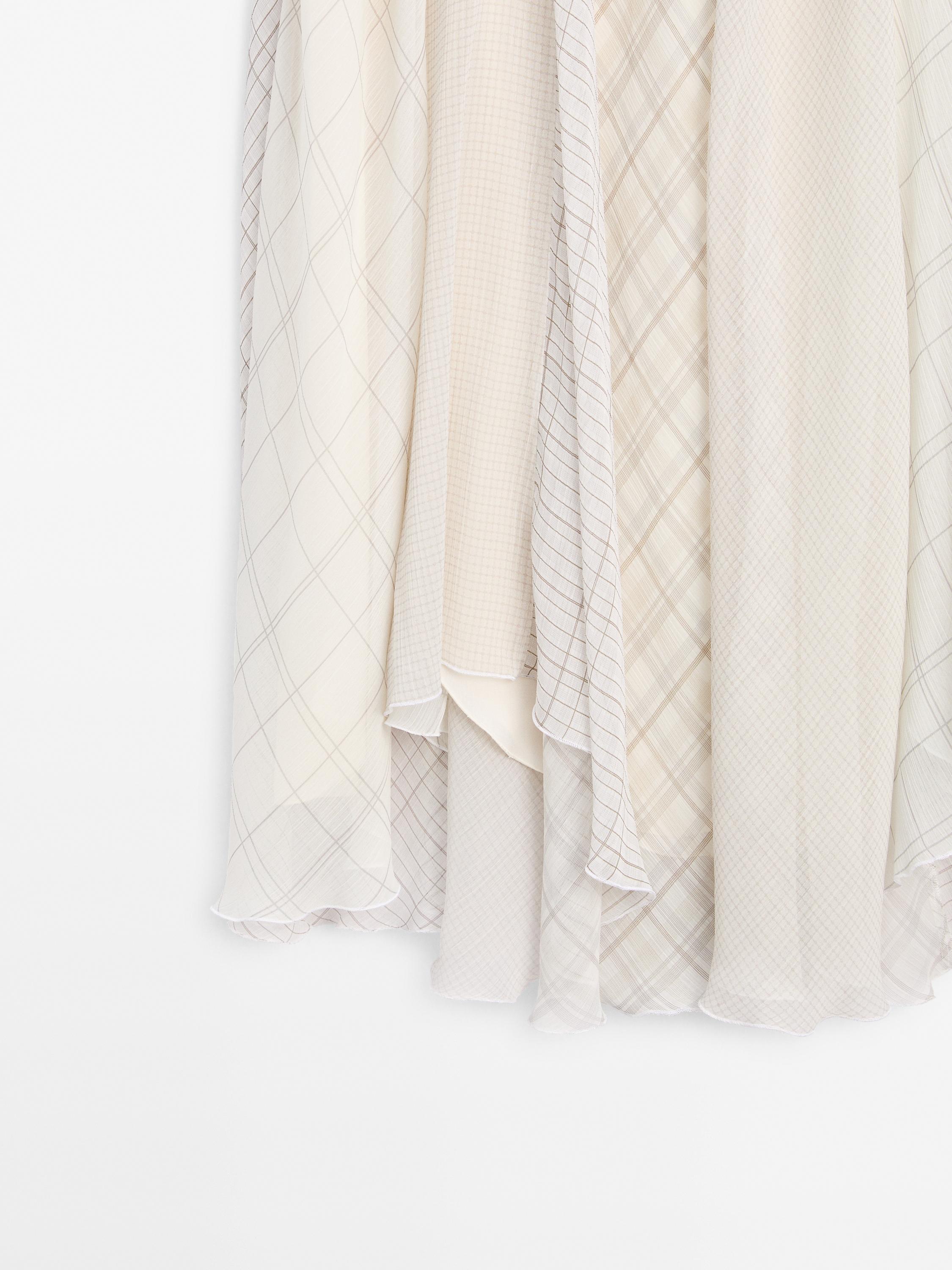 Asymmetric check midi skirt