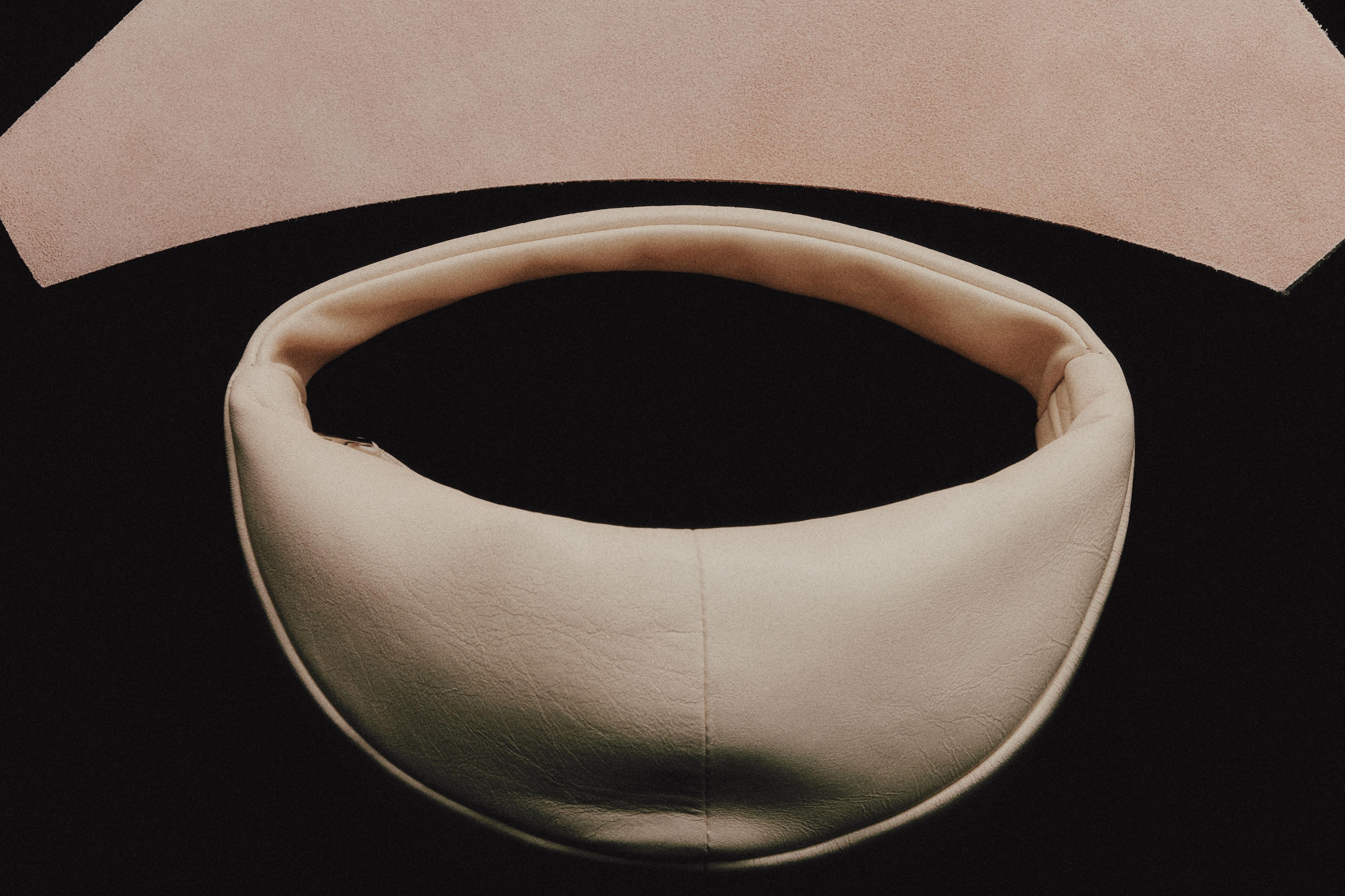 Mini nappa leather half-moon bag — WHITE